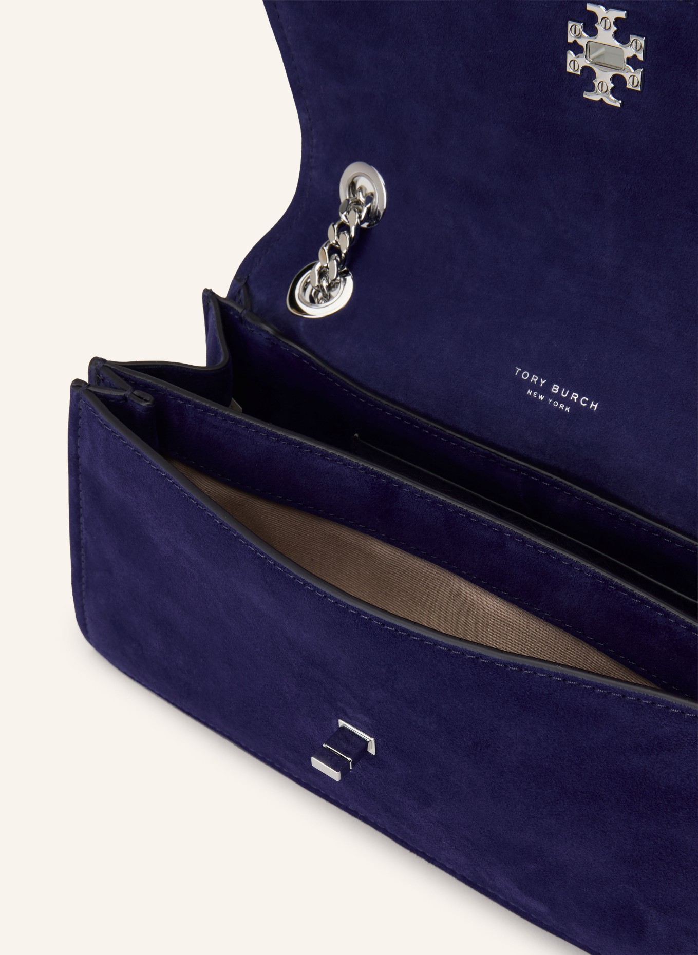 TORY BURCH Umhängetasche KIRA: DUNKELBLAU / SILBER