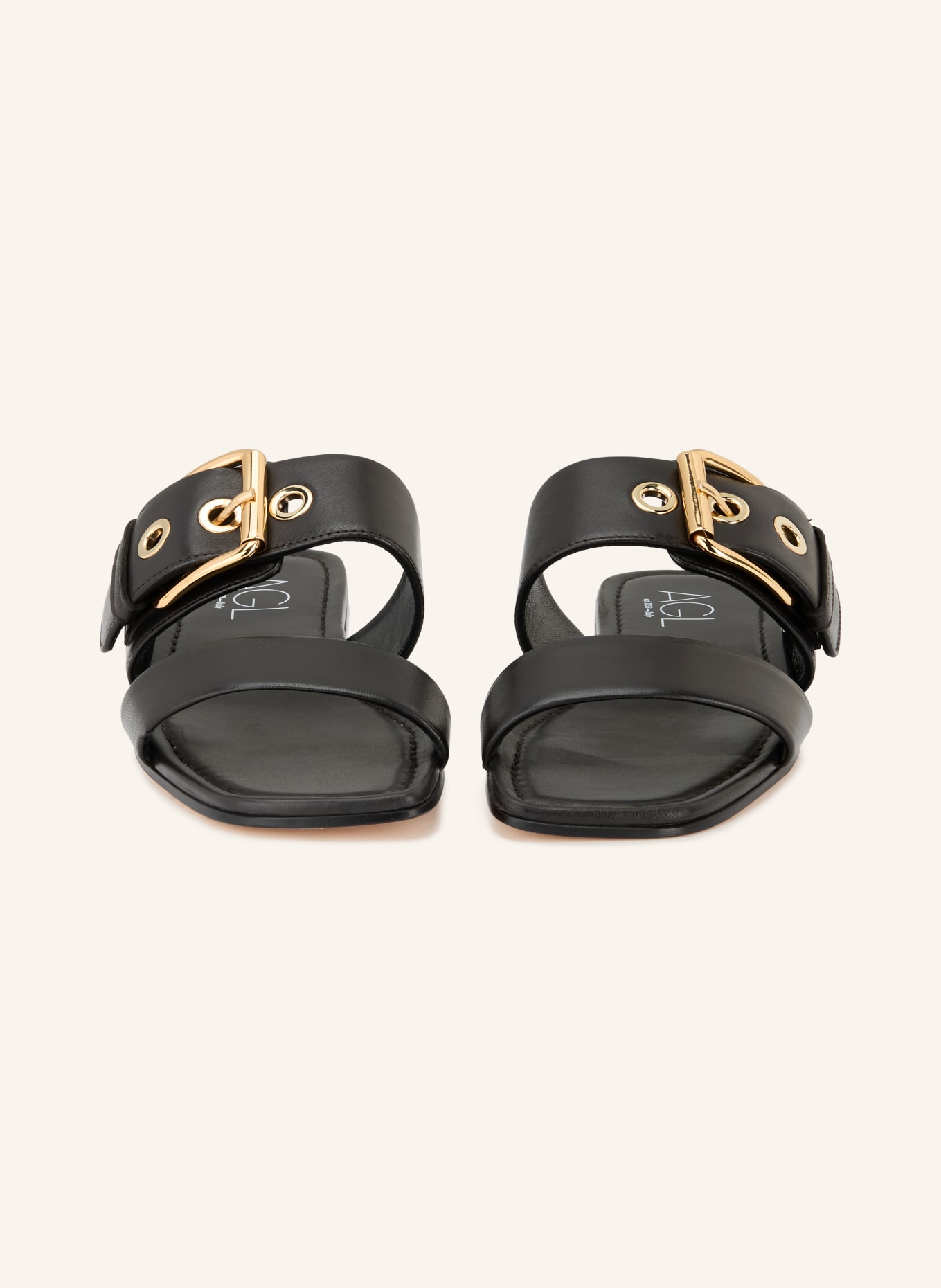 AGL Pantoletten ELSY BUCKLES: SCHWARZ / GOLD
