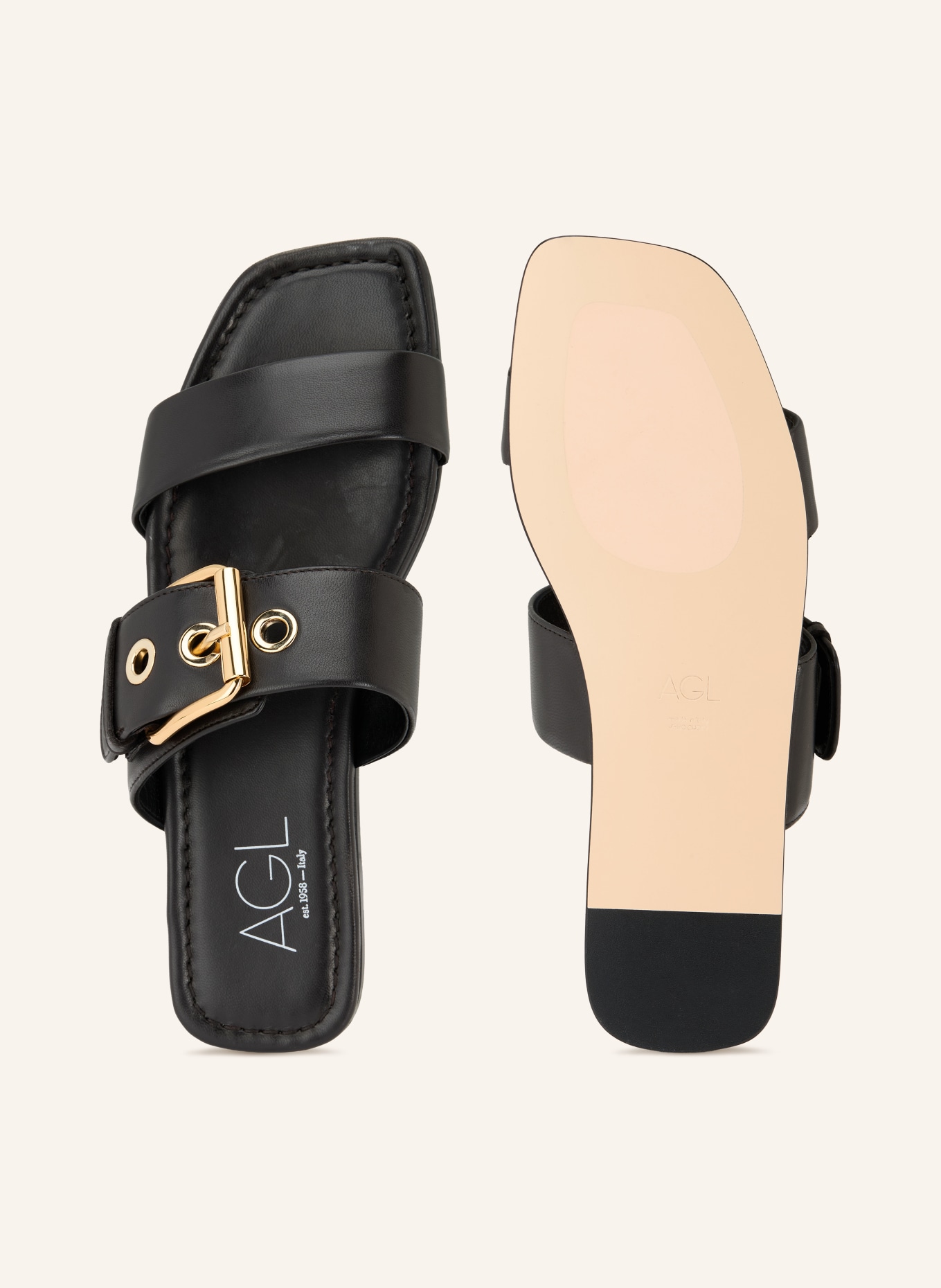 AGL Pantoletten ELSY BUCKLES: SCHWARZ / GOLD