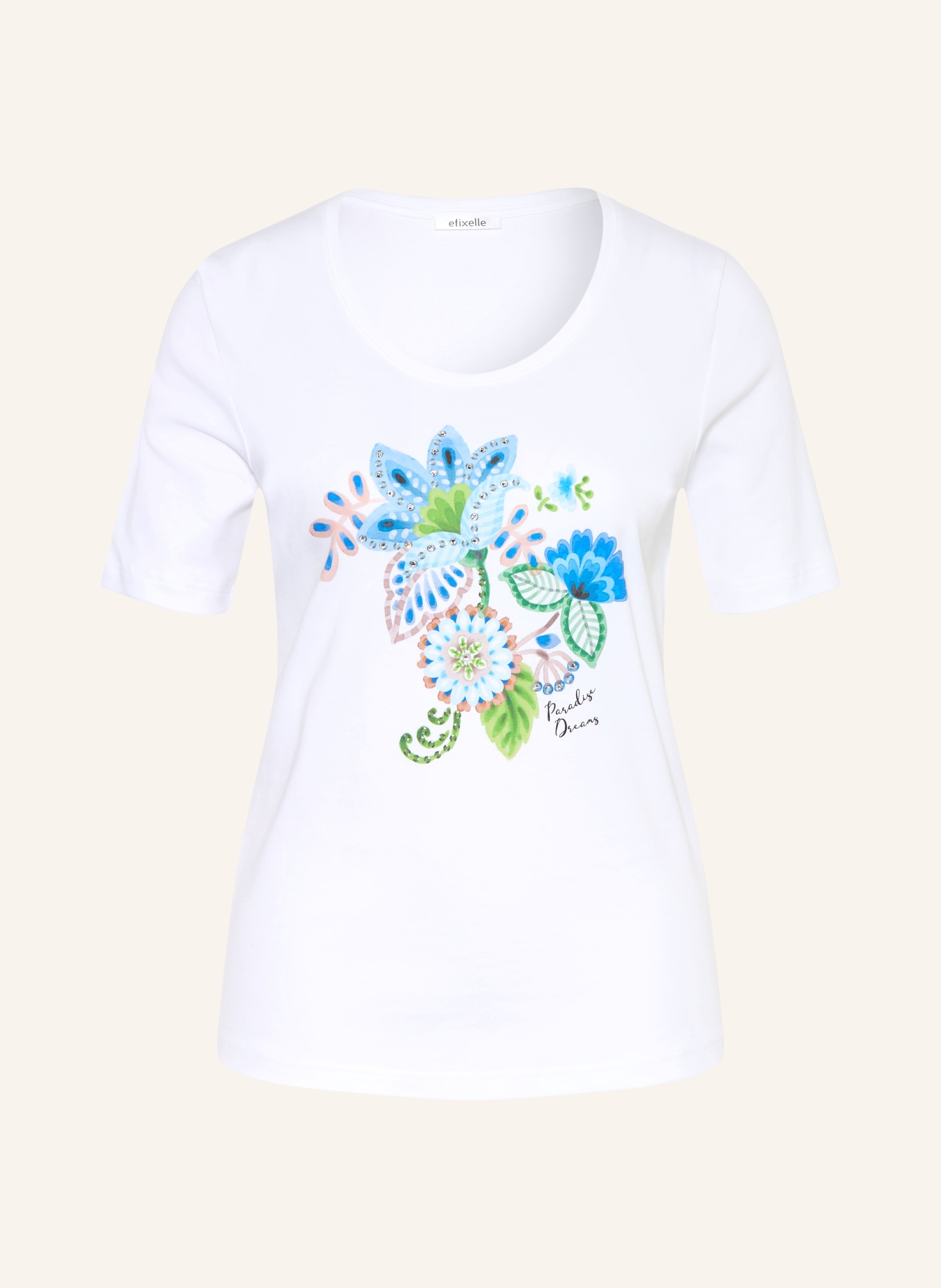 efixelle T-shirt met strass-steentjes: WIT / GROEN / BLAUW