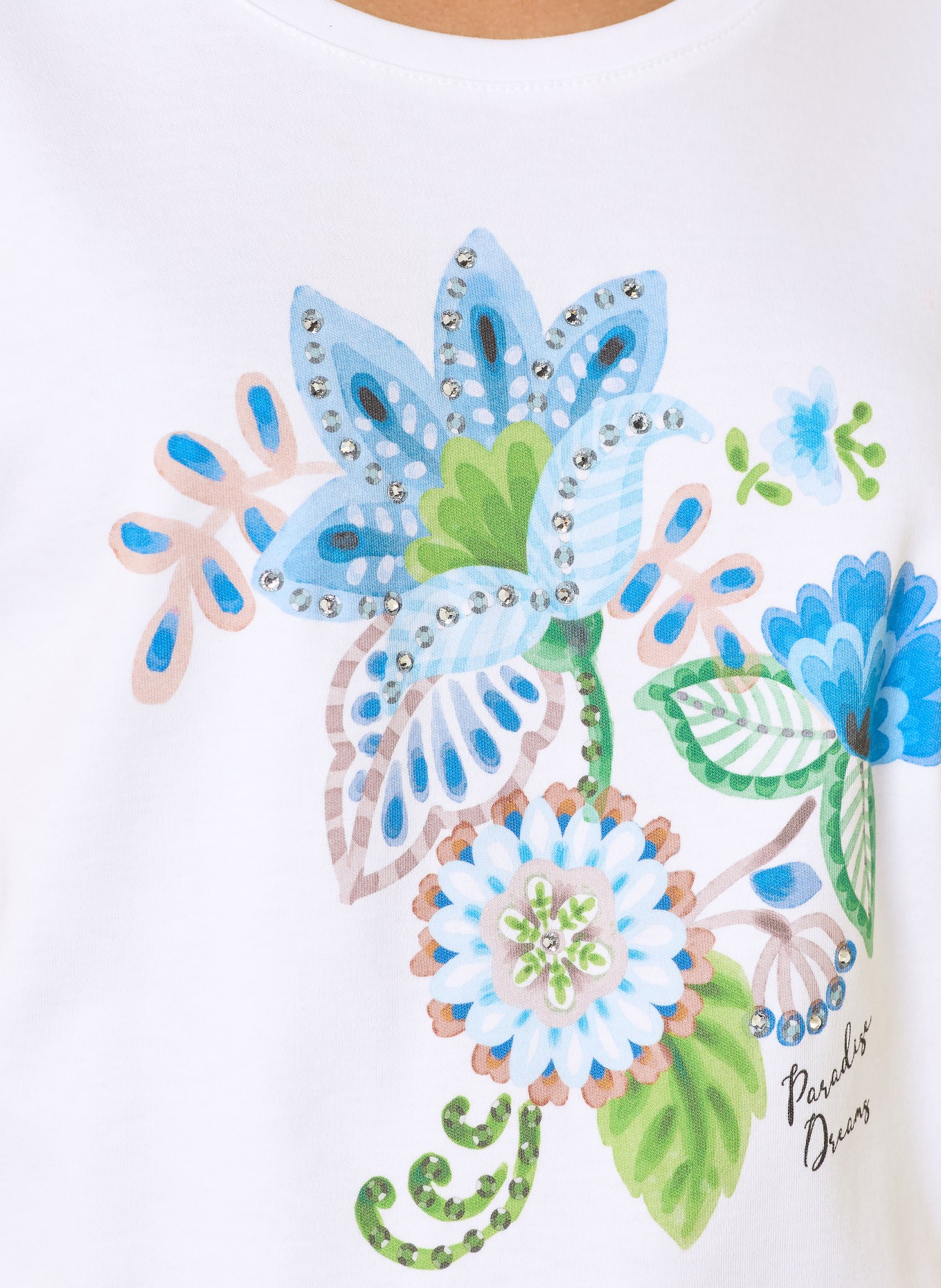 efixelle T-shirt met strass-steentjes: WIT / GROEN / BLAUW