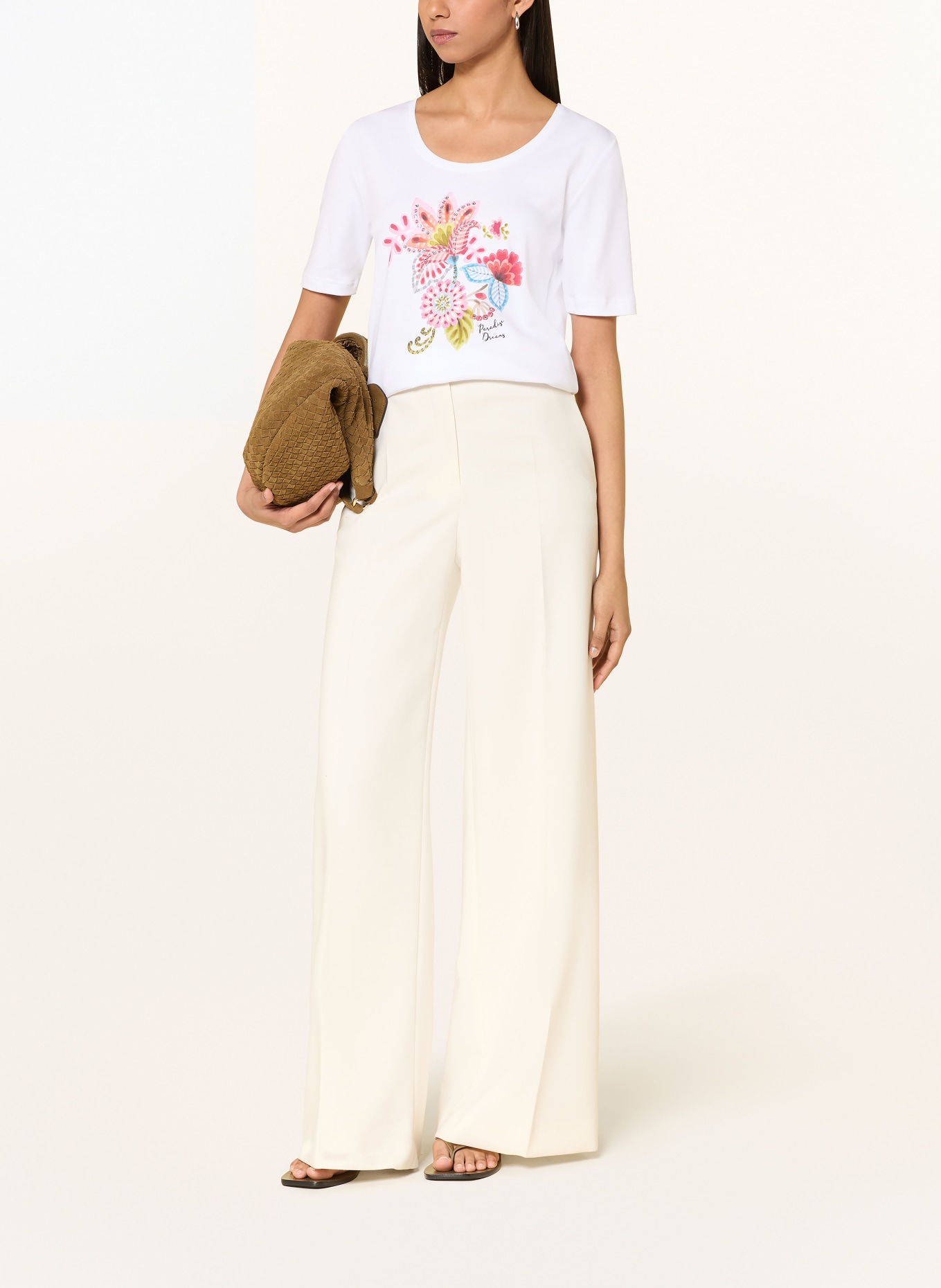 efixelle T-Shirt mit Schmucksteinen: WEISS / PINK