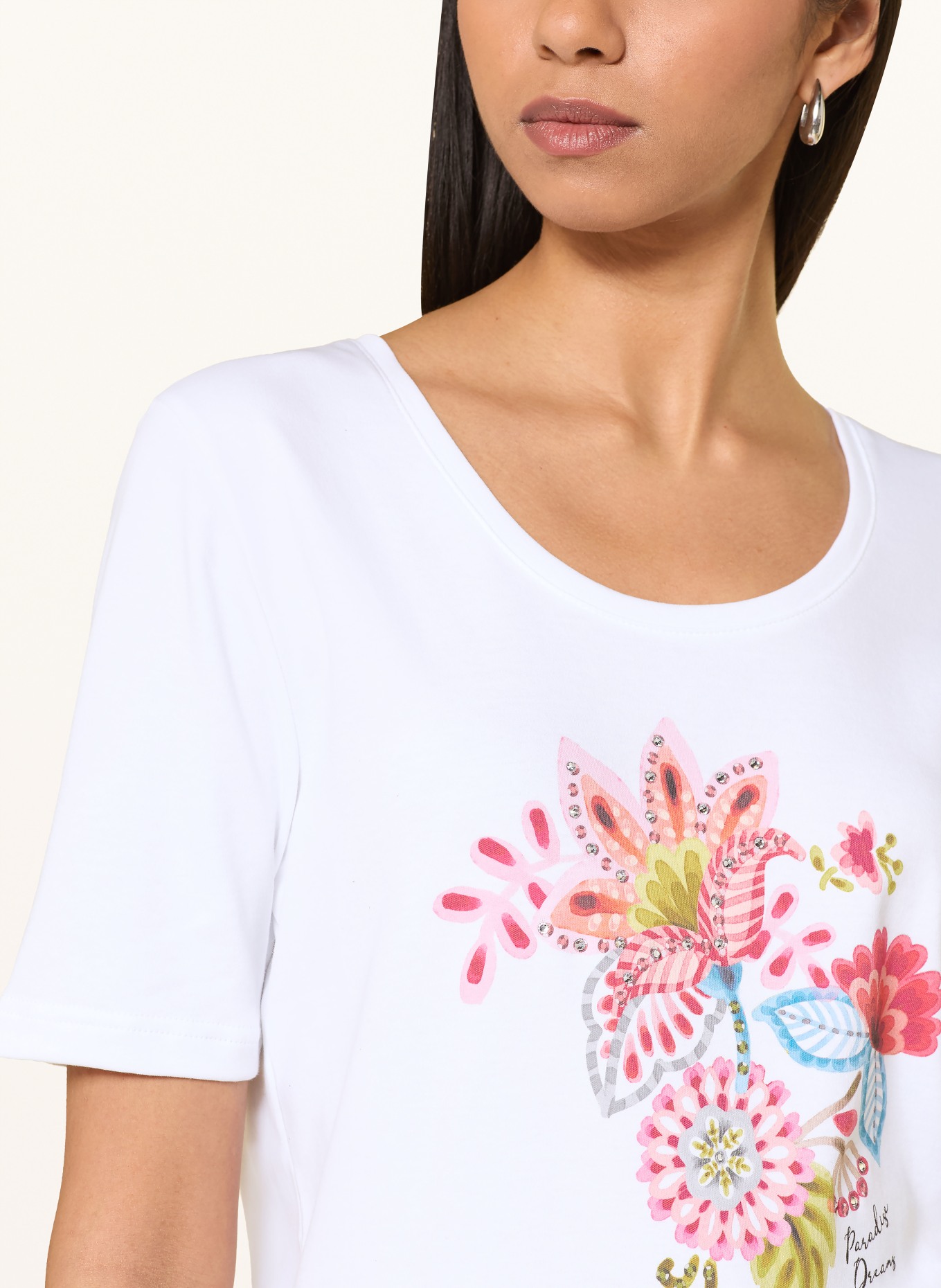 efixelle T-Shirt mit Schmucksteinen: WEISS / PINK