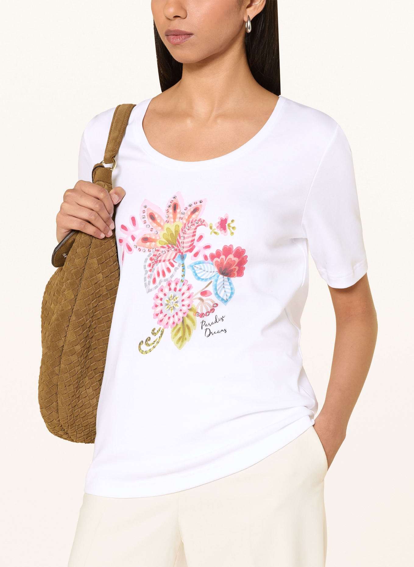 efixelle T-Shirt mit Schmucksteinen: WEISS / PINK