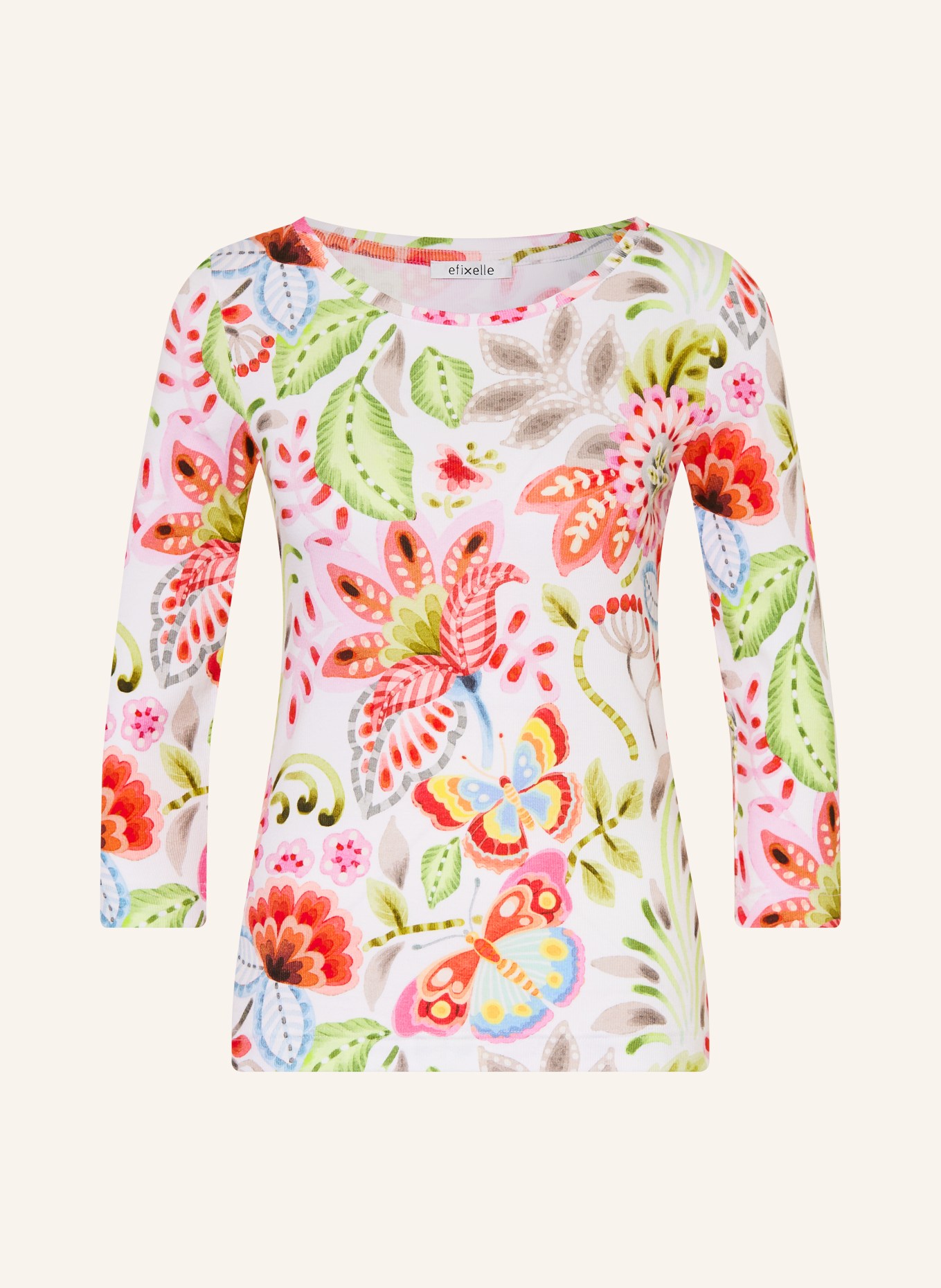 efixelle Shirt with 3/4-length sleeves: WHITE / RED / LIGHT GREEN