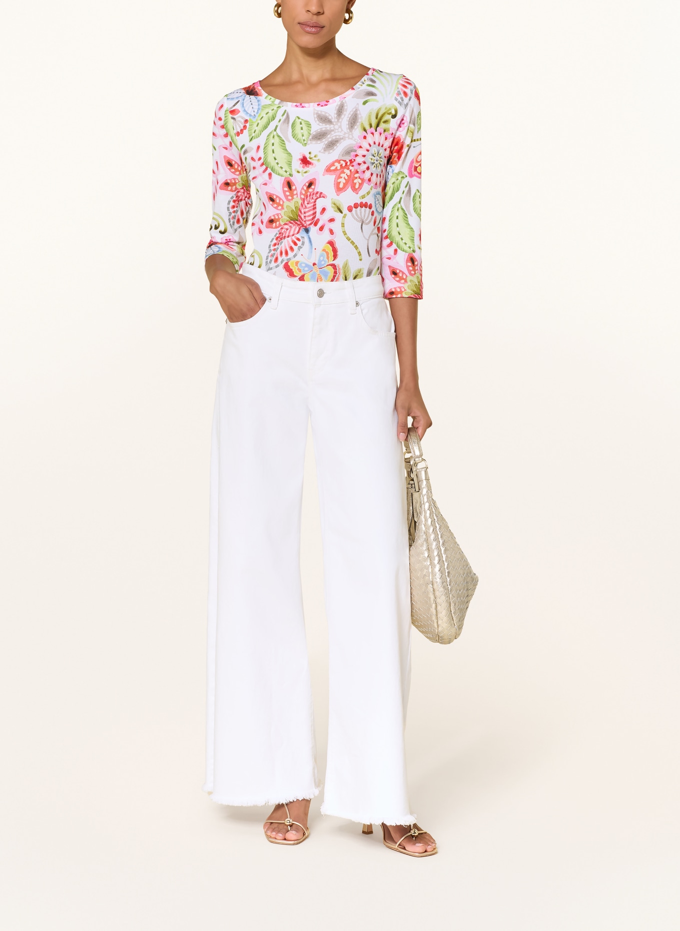 efixelle Shirt with 3/4-length sleeves: WHITE / RED / LIGHT GREEN