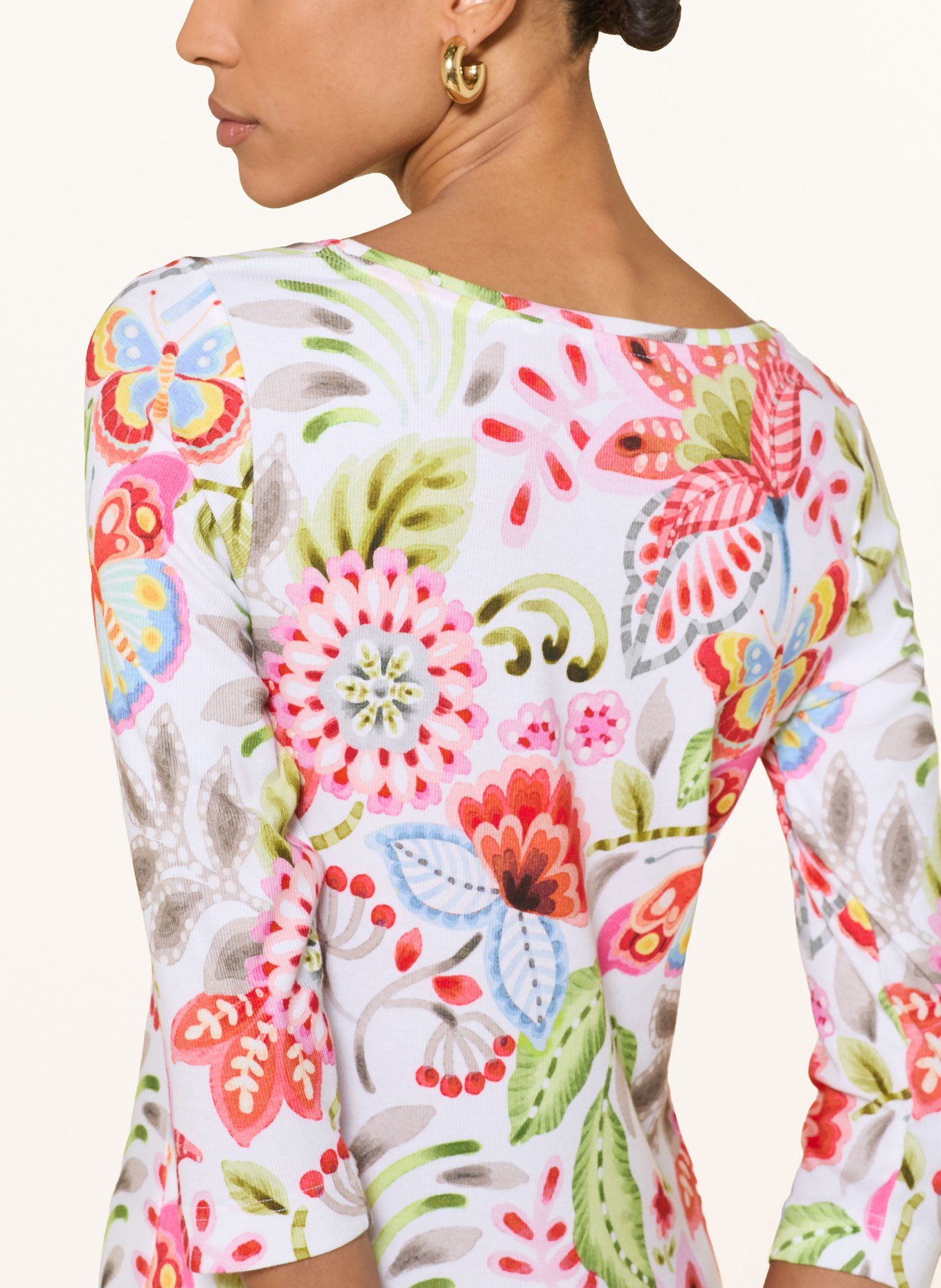 efixelle Shirt with 3/4-length sleeves: WHITE / RED / LIGHT GREEN