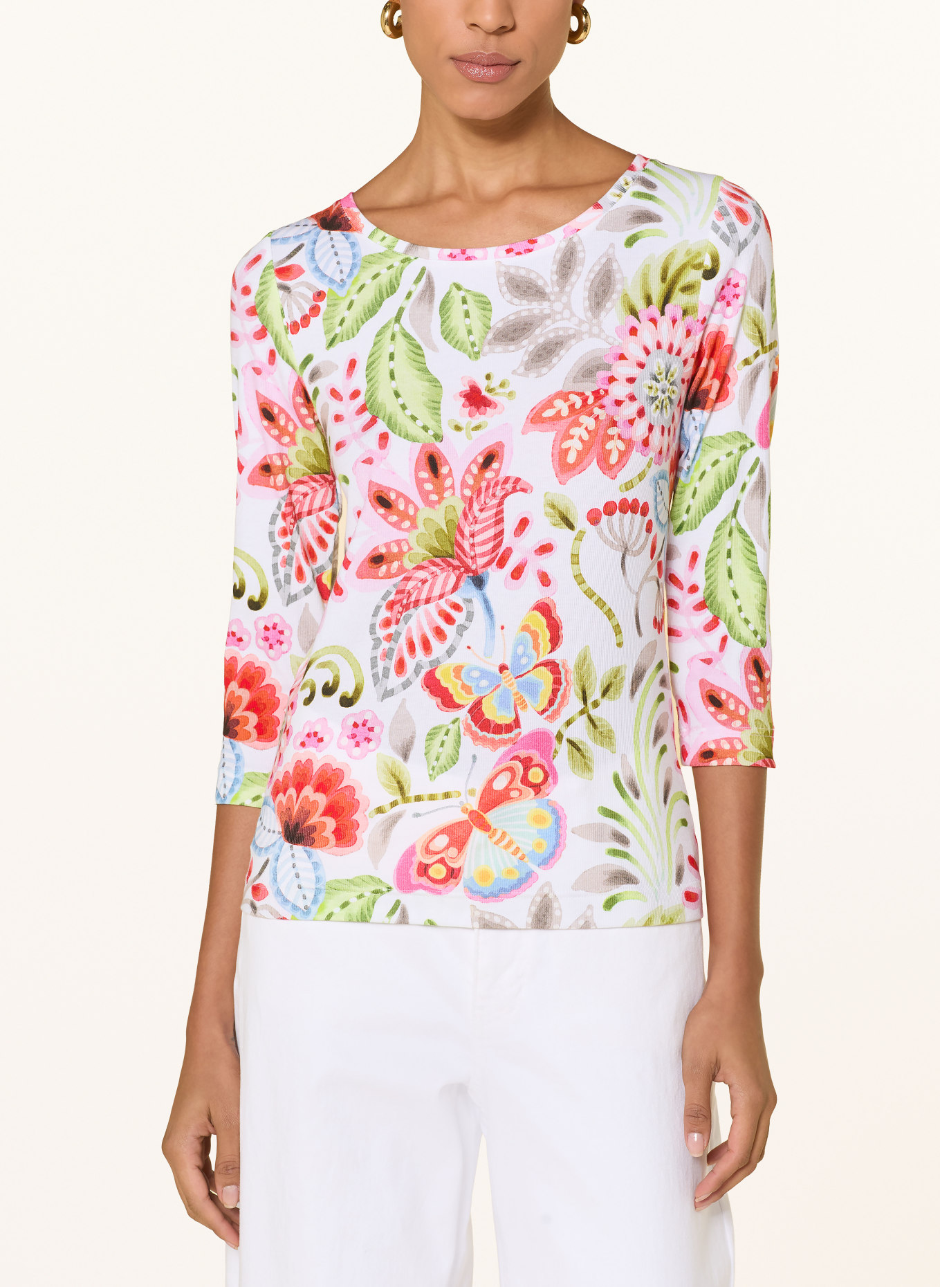 efixelle Shirt with 3/4-length sleeves: WHITE / RED / LIGHT GREEN