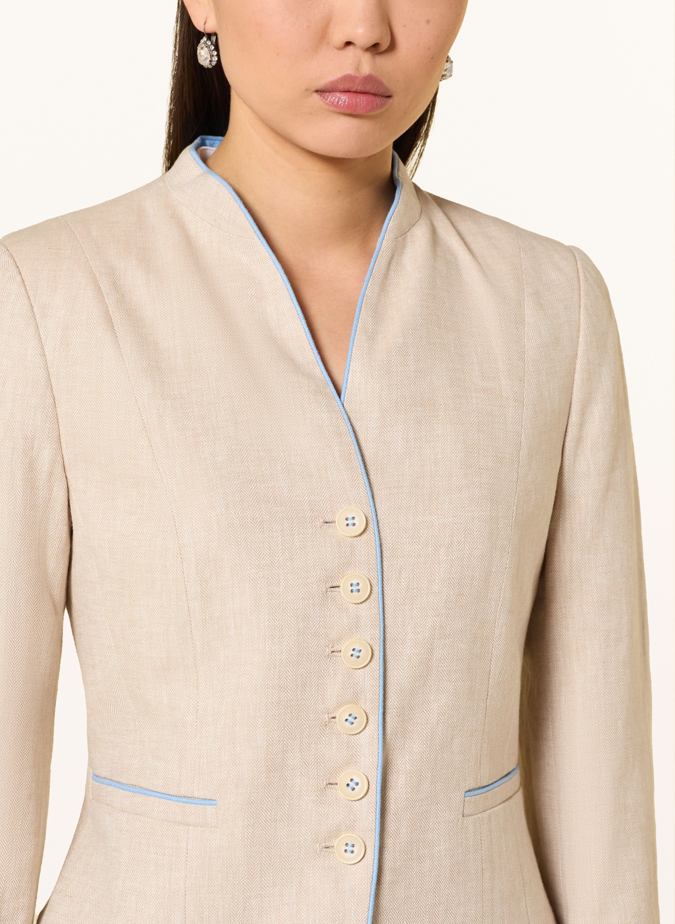White Label Janker with linen: BEIGE / LIGHT BLUE