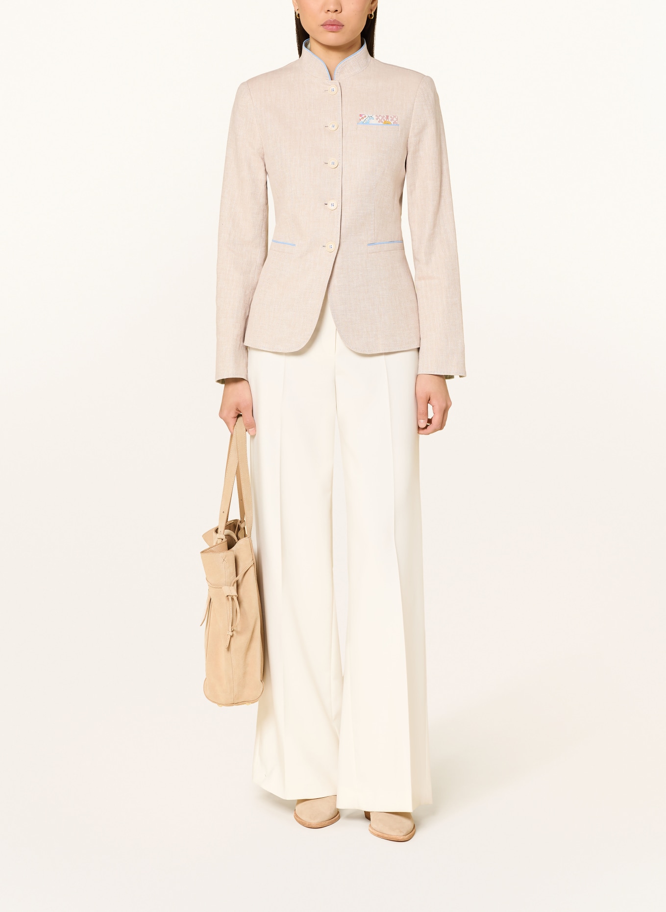 White Label Janker with linen: BEIGE / LIGHT BLUE