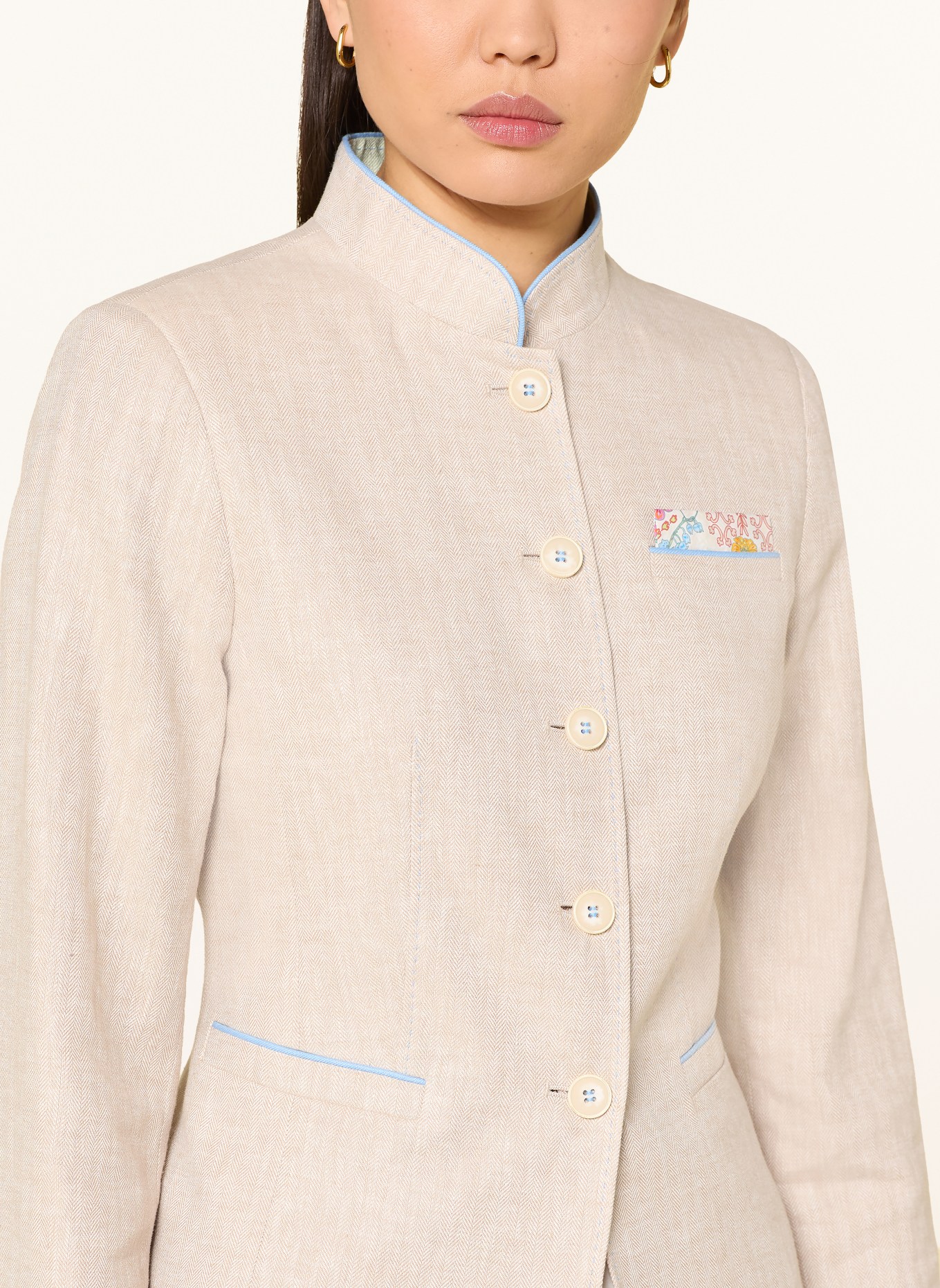 White Label Janker with linen: BEIGE / LIGHT BLUE