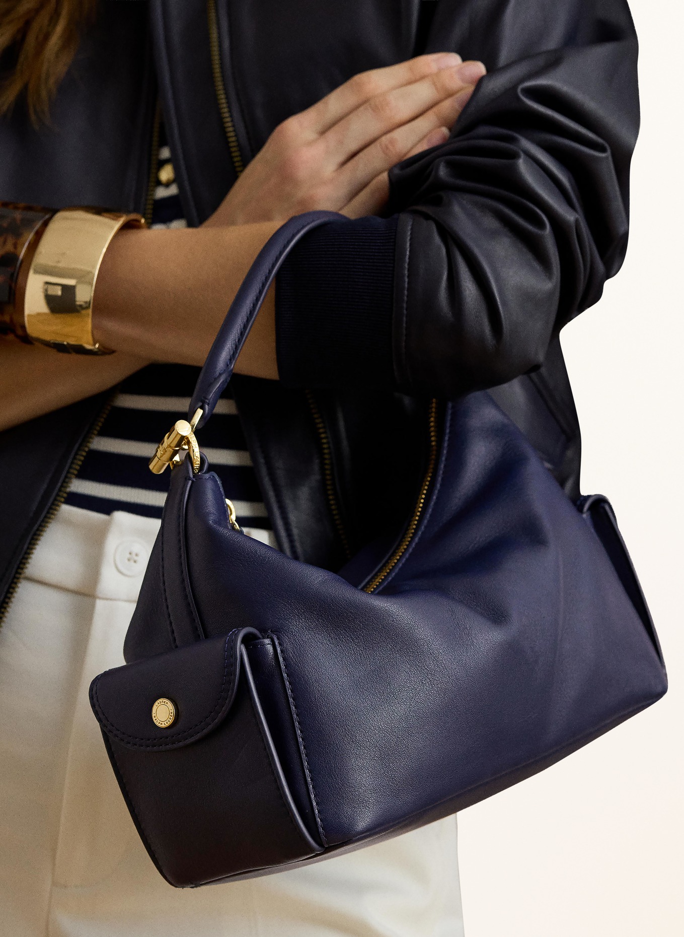 LAUREN RALPH LAUREN BLAIKE handbag: DARK BLUE / GOLD