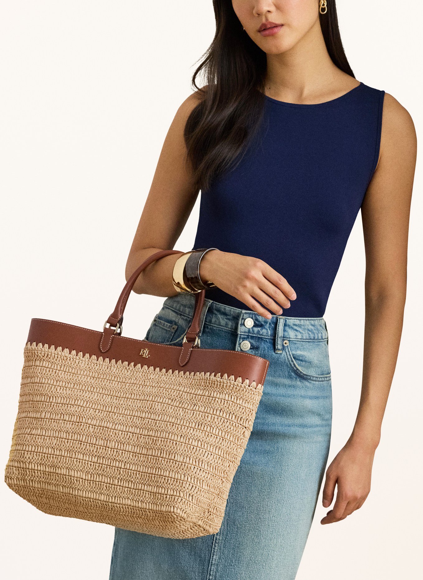 LAUREN RALPH LAUREN Torba na zakupy KYLA: JASNOBRĄZOWY / ZŁOTY / BRĄZOWY