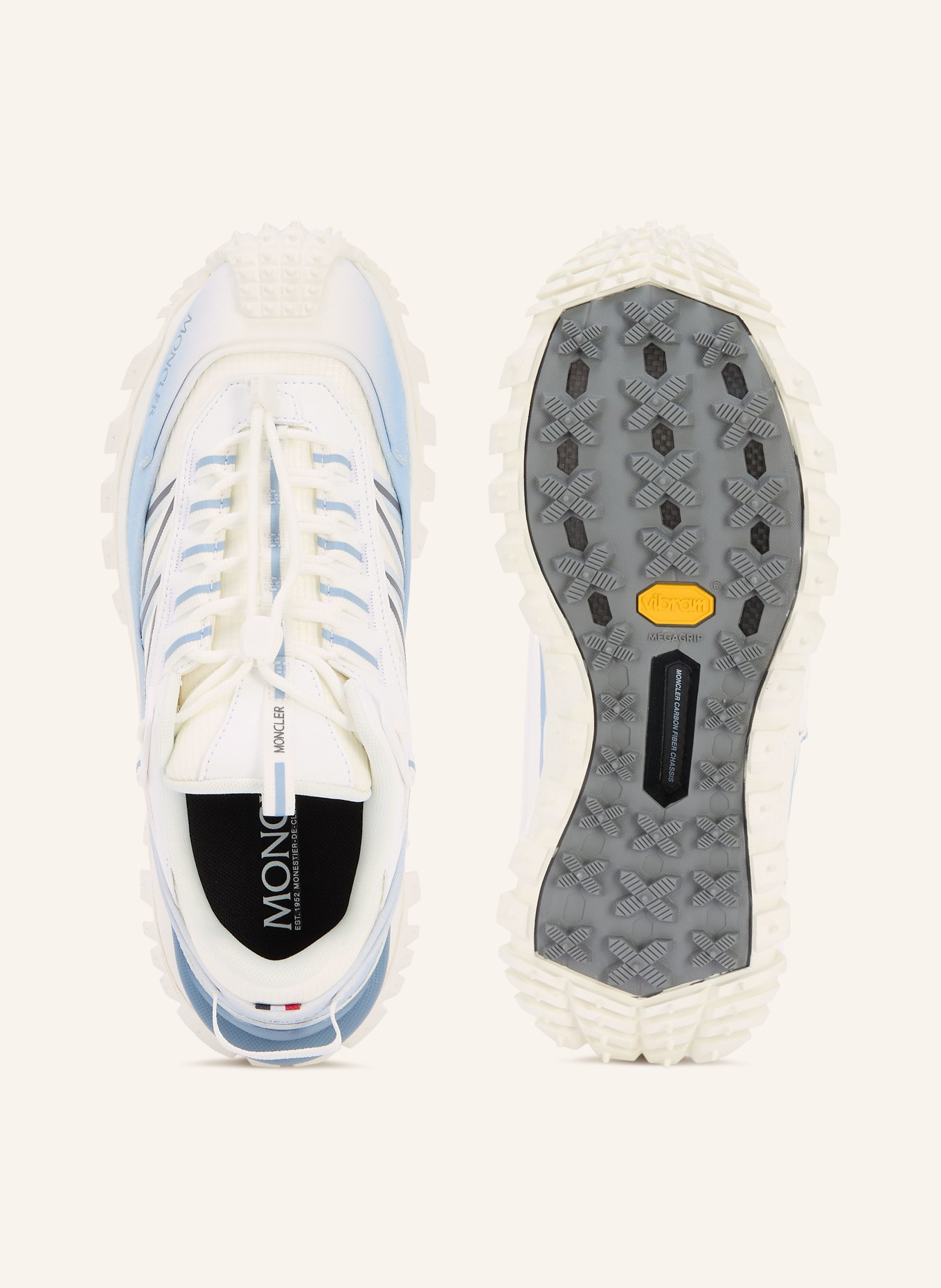 MONCLER TRAILGRIP sneaker: ECRU / LIGHT BLUE / DARK BLUE
