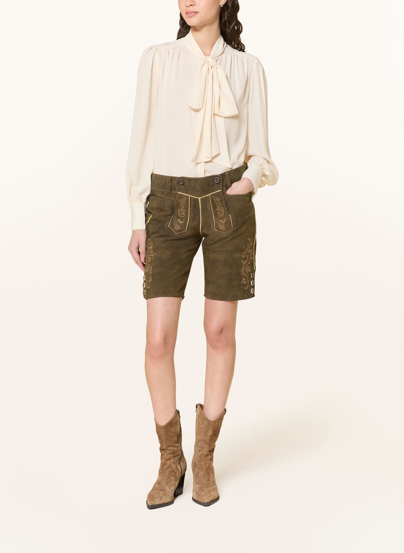 MEINDL Traditionele leren broek: BRUIN / DONKERGEEL