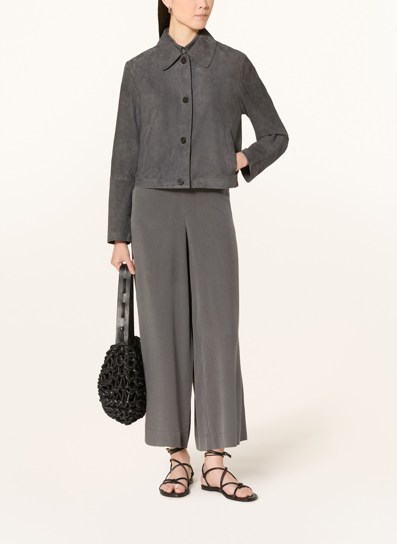 Marc O'Polo veste en cuir: GRIS FONCÉ