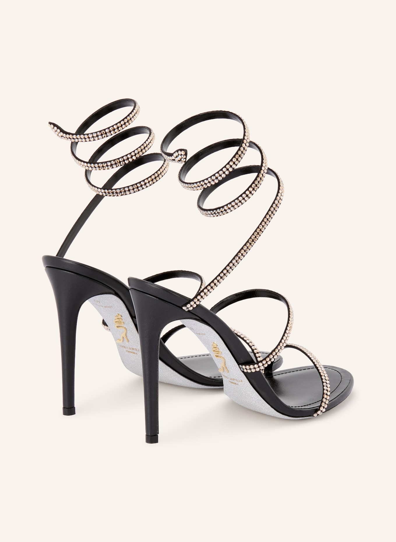 RENE CAOVILLA CLEO-sandalen met sierstenen: ZWART