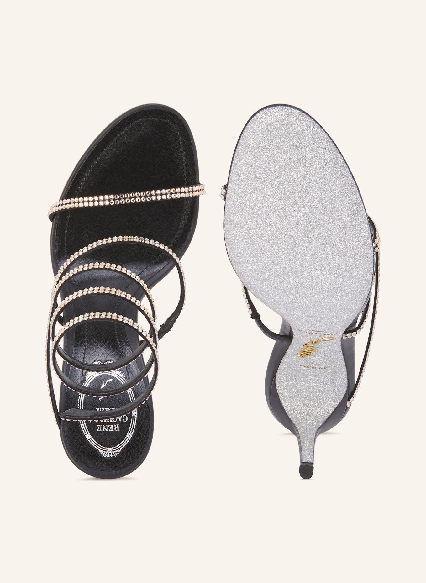 RENE CAOVILLA CLEO-sandalen met sierstenen: ZWART