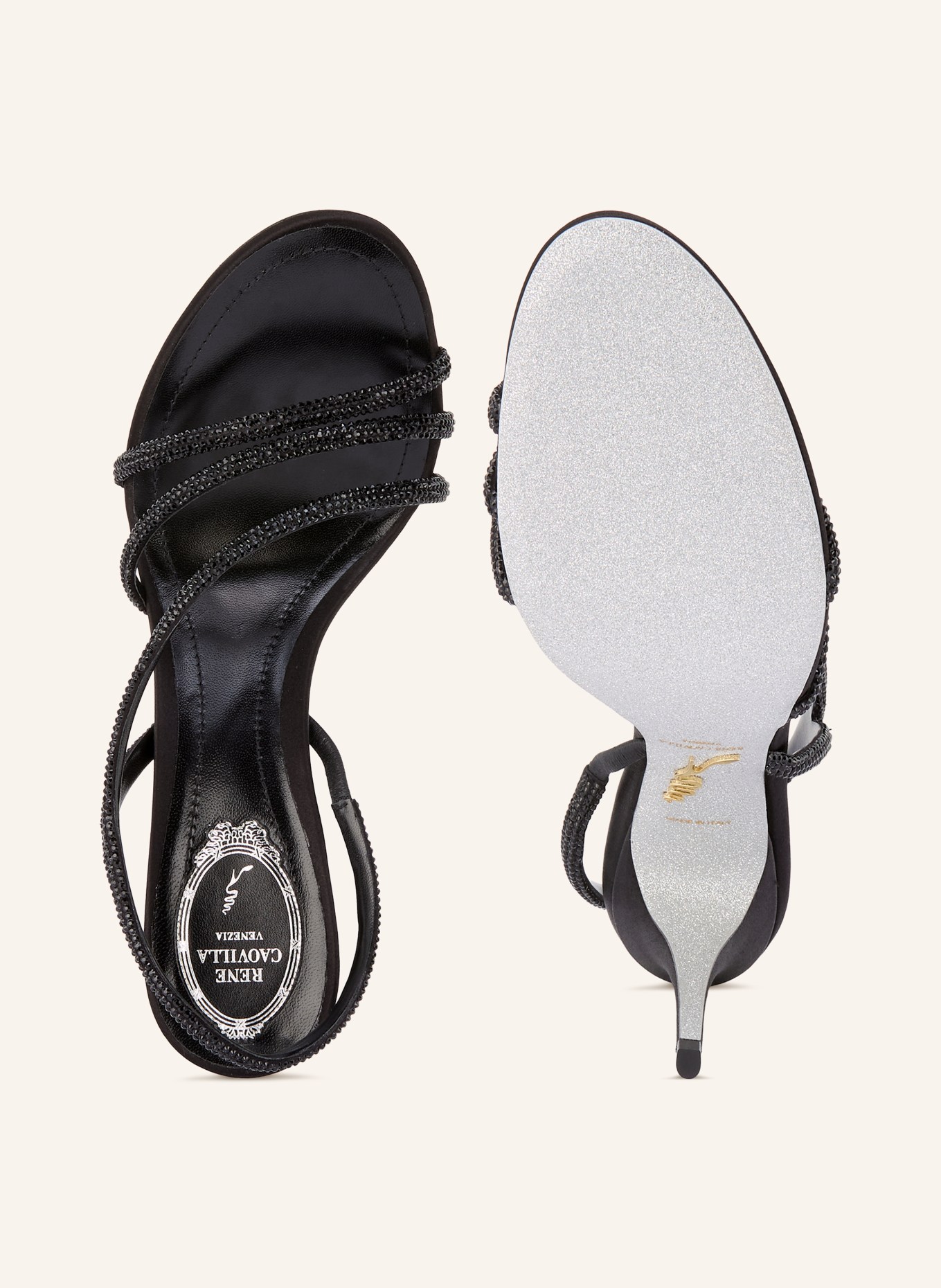 RENE CAOVILLA Sandaaltjes ERIN met sierstenen: ZWART