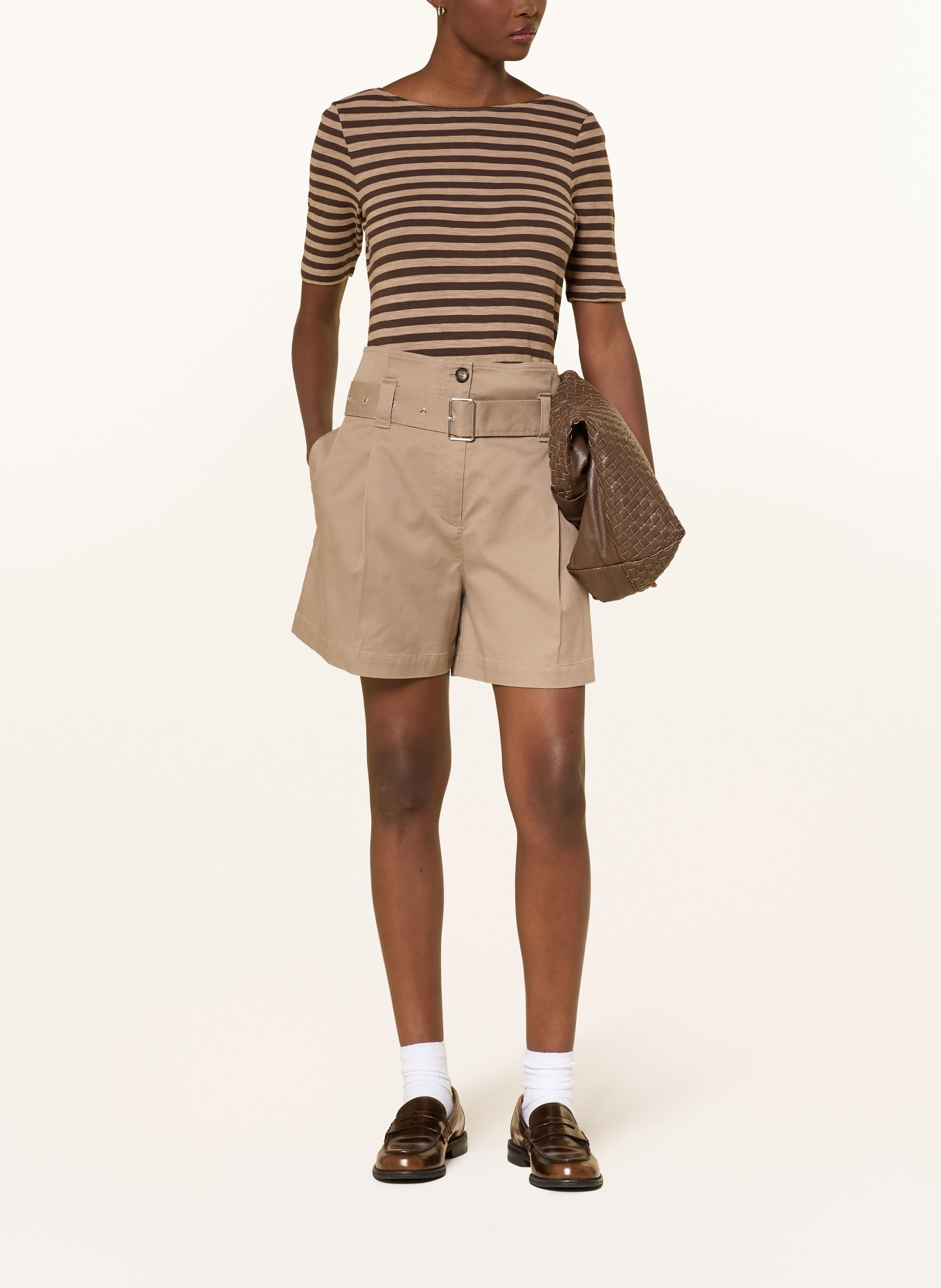 Marc O'Polo T-Shirt: BEIGE / DUNKELBRAUN