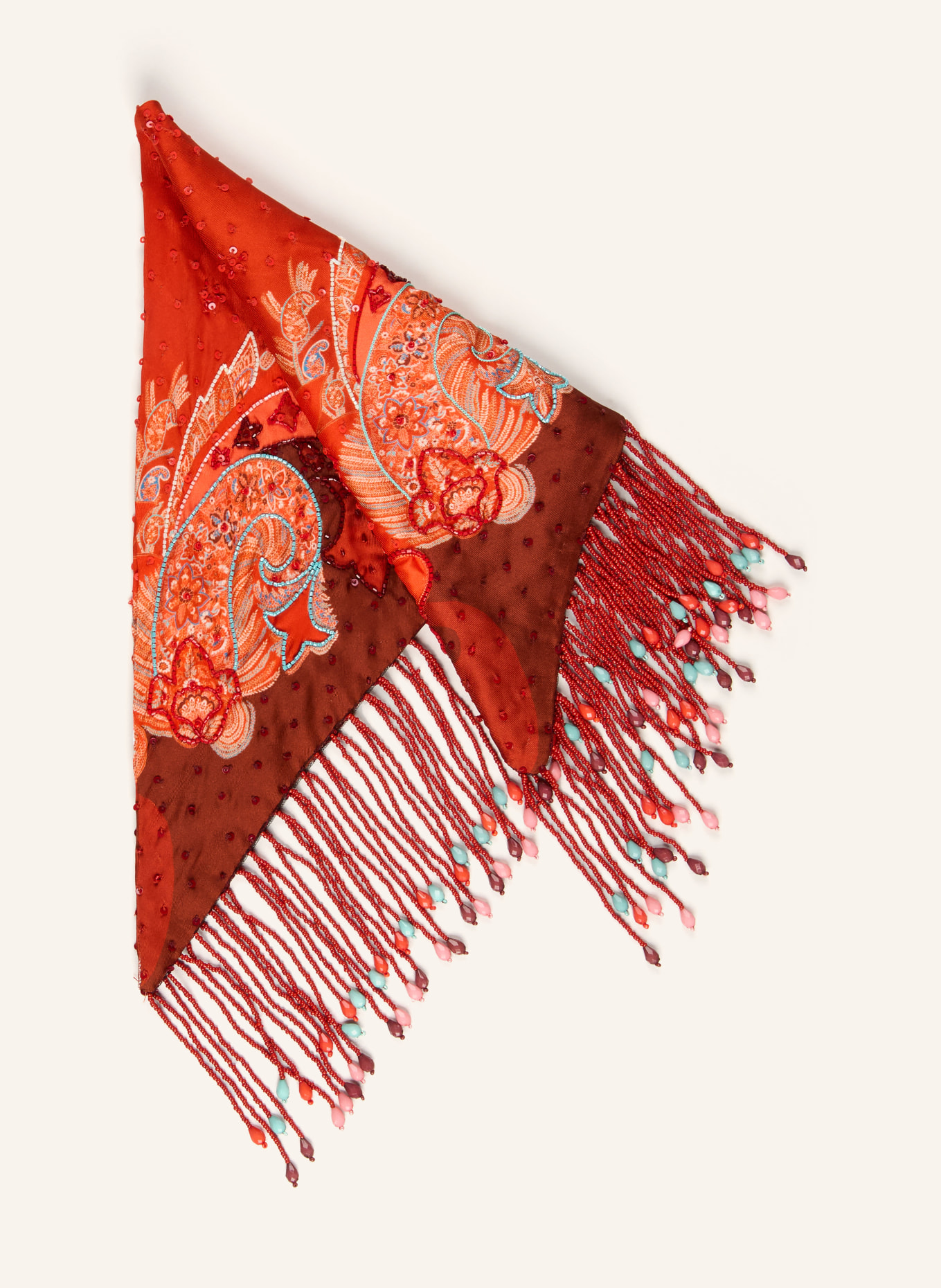 ETRO Dreieckstuch aus Seide mit Pailletten: ROT / DUNKELROT / LACHS