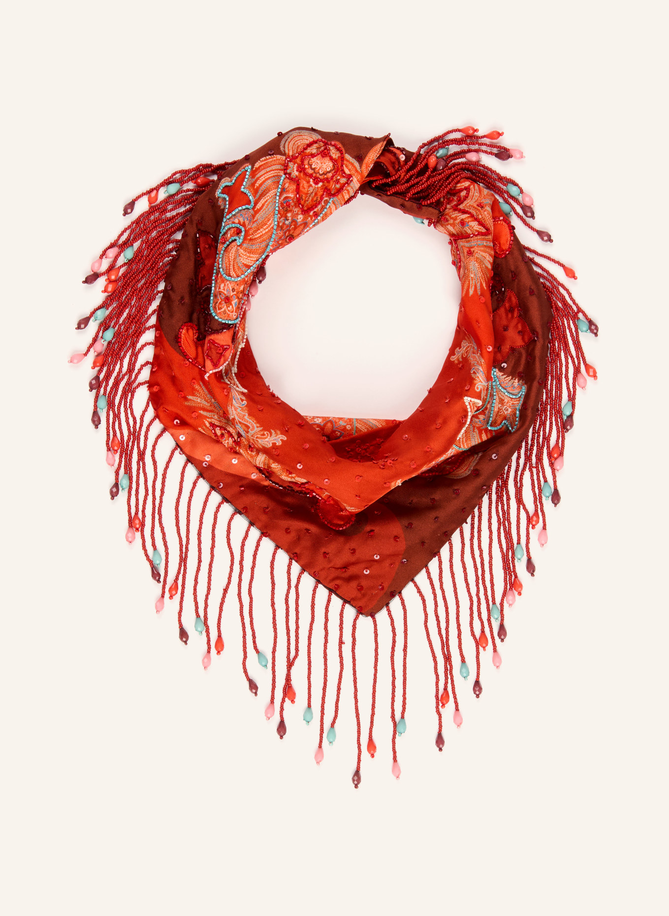 ETRO Dreieckstuch aus Seide mit Pailletten: ROT / DUNKELROT / LACHS