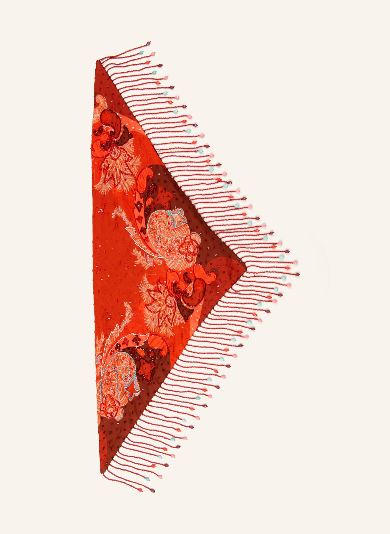 ETRO Dreieckstuch aus Seide mit Pailletten: ROT / DUNKELROT / LACHS