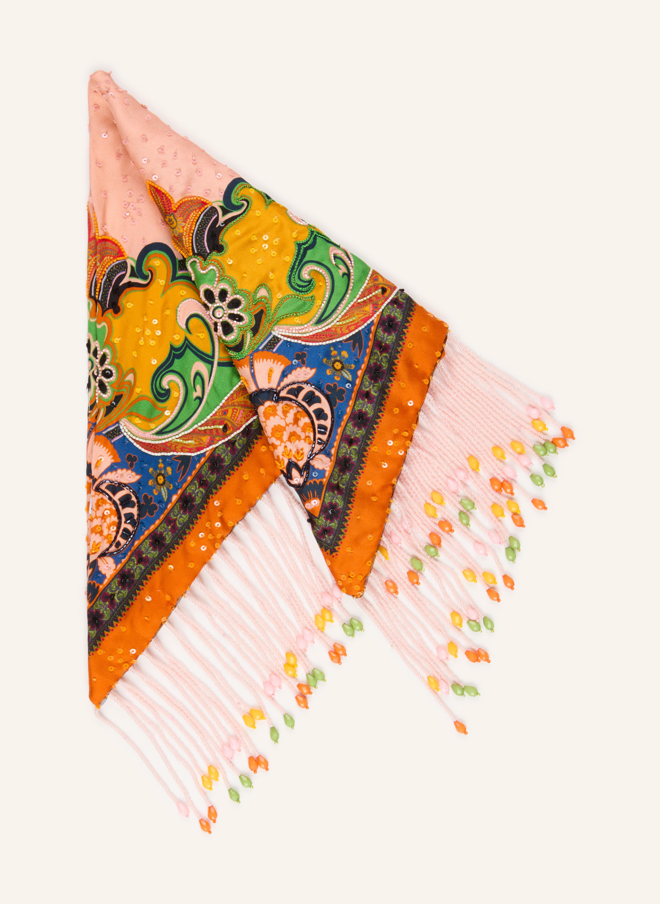 ETRO Dreieckstuch aus Seide mit Pailletten: ROSÉ / ORANGE / GRÜN