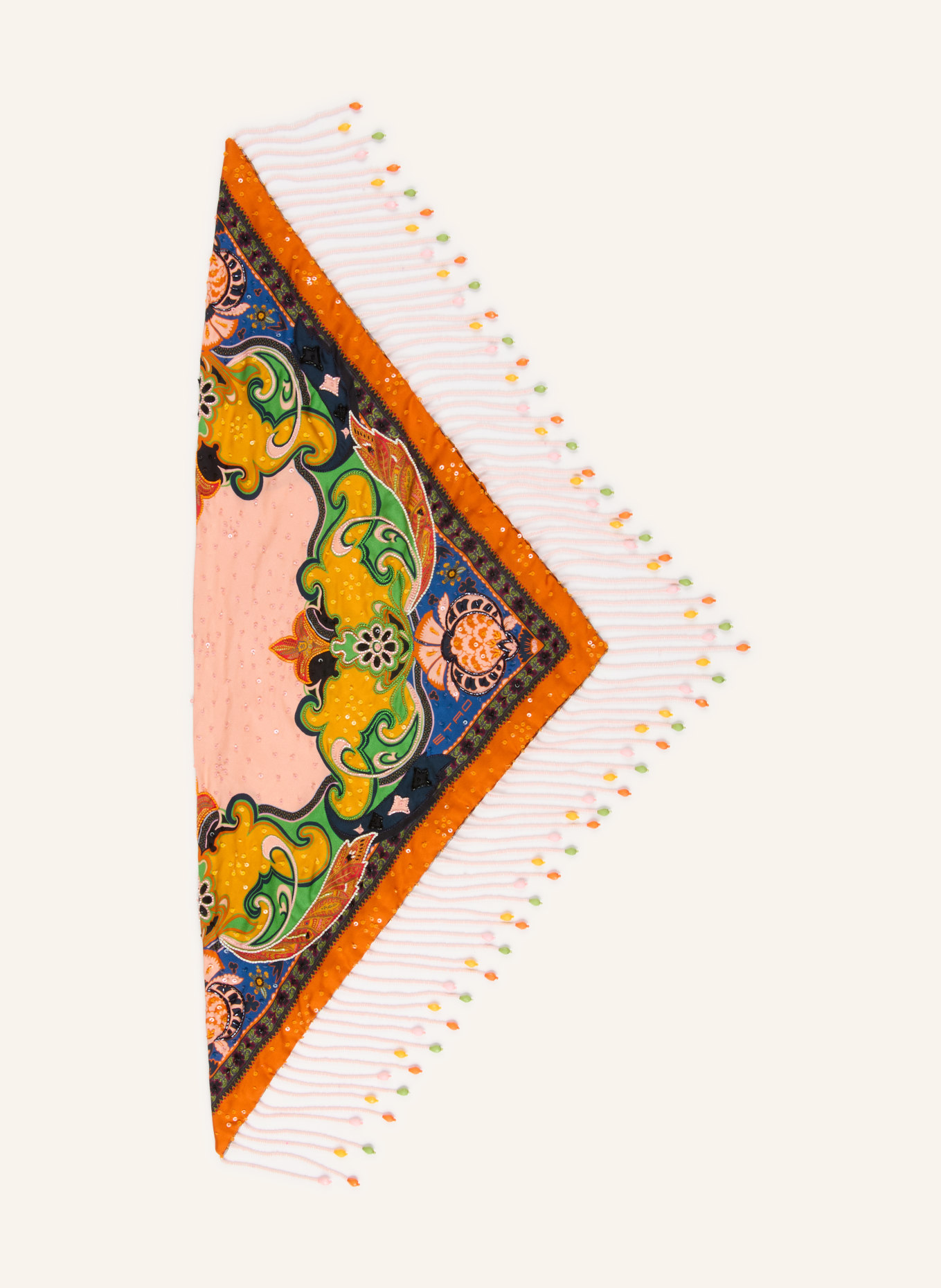 ETRO Dreieckstuch aus Seide mit Pailletten: ROSÉ / ORANGE / GRÜN