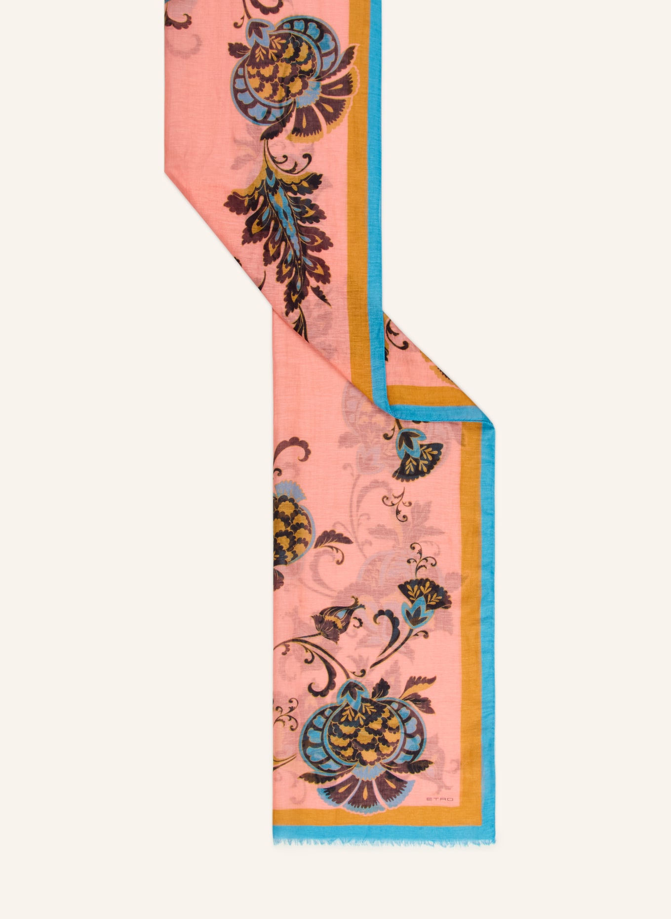 ETRO Schal mit Leinen: LACHS / ORANGE / HELLBLAU