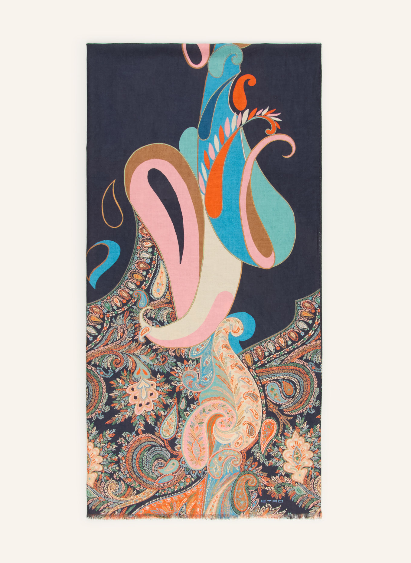 ETRO Schal: DUNKELBLAU / CREME / ORANGE