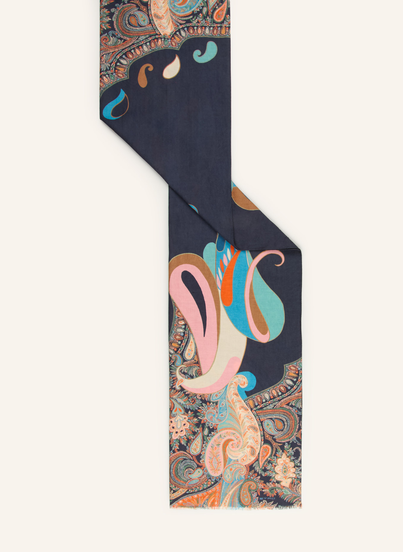 ETRO Schal: DUNKELBLAU / CREME / ORANGE
