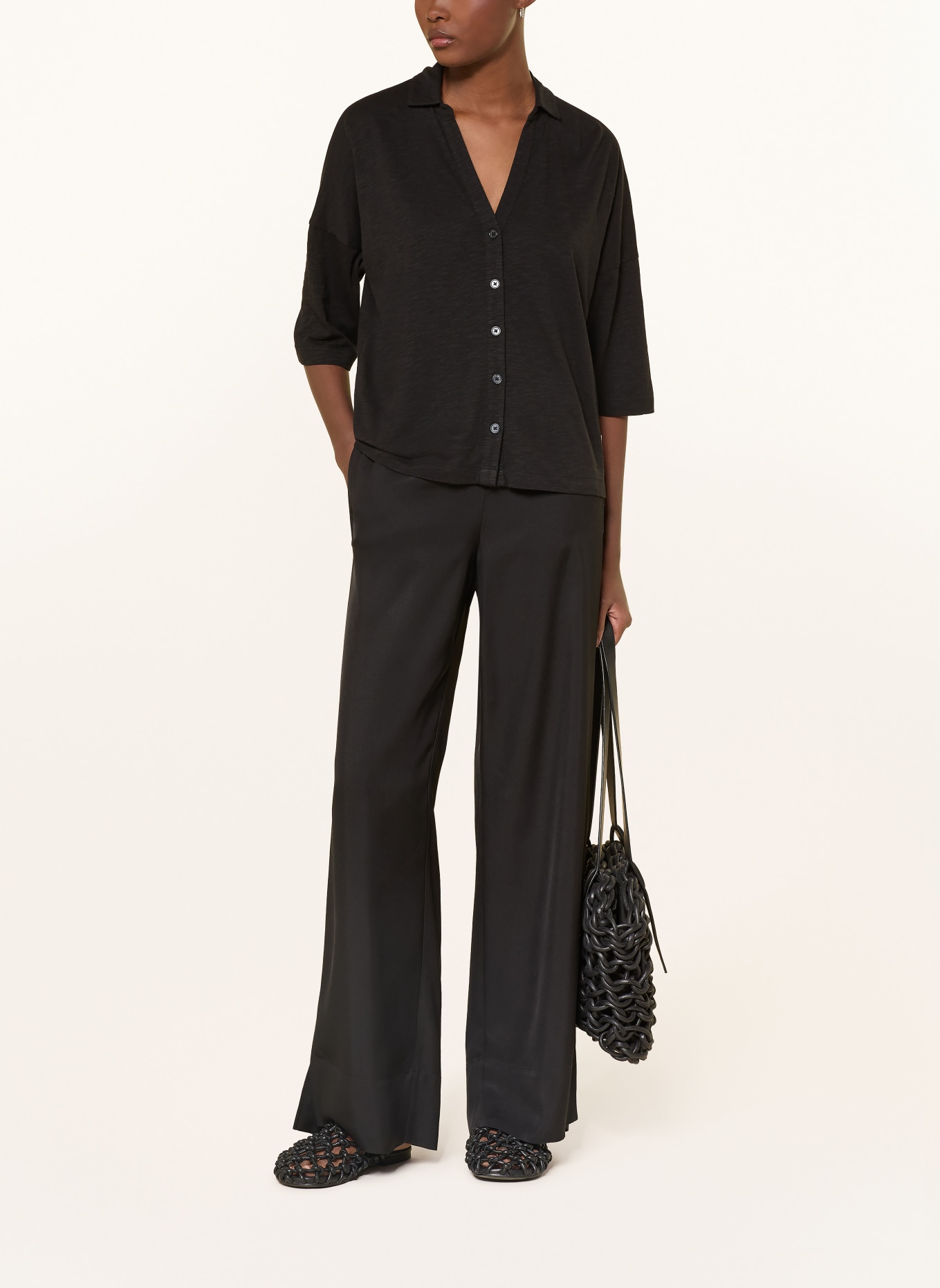 Marc O'Polo Chemisier en jersey à manches 3/4: NOIR