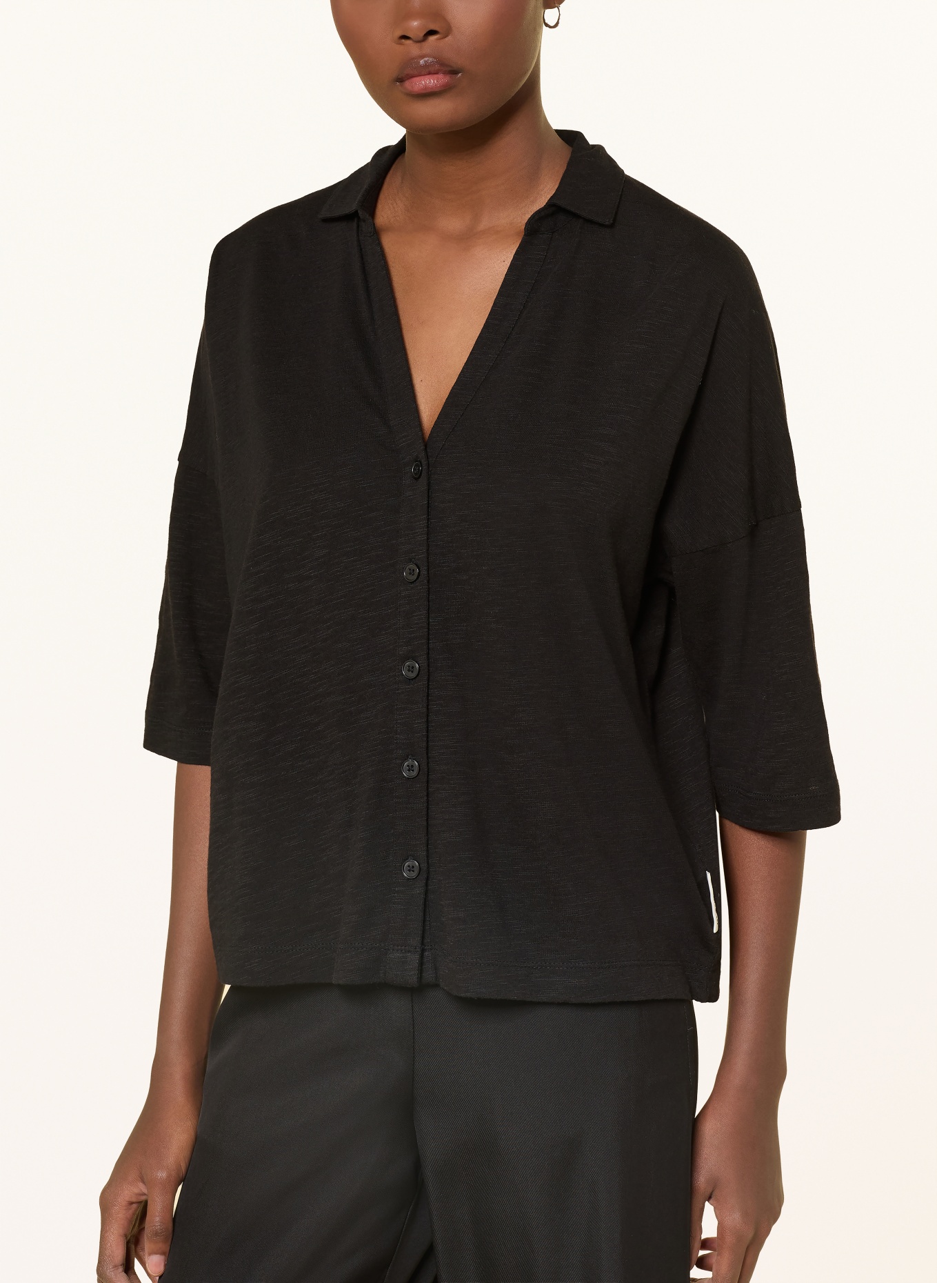 Marc O'Polo Chemisier en jersey à manches 3/4: NOIR