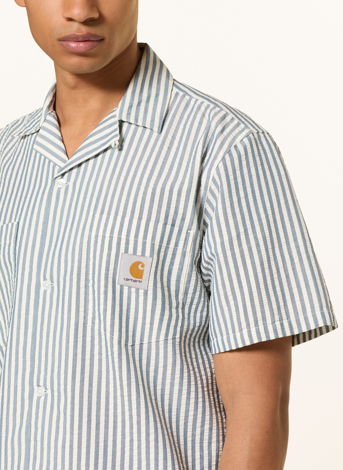 carhartt WIP Resorthemd LEAVEL Comfort Fit: BLAUGRAU / WEISS