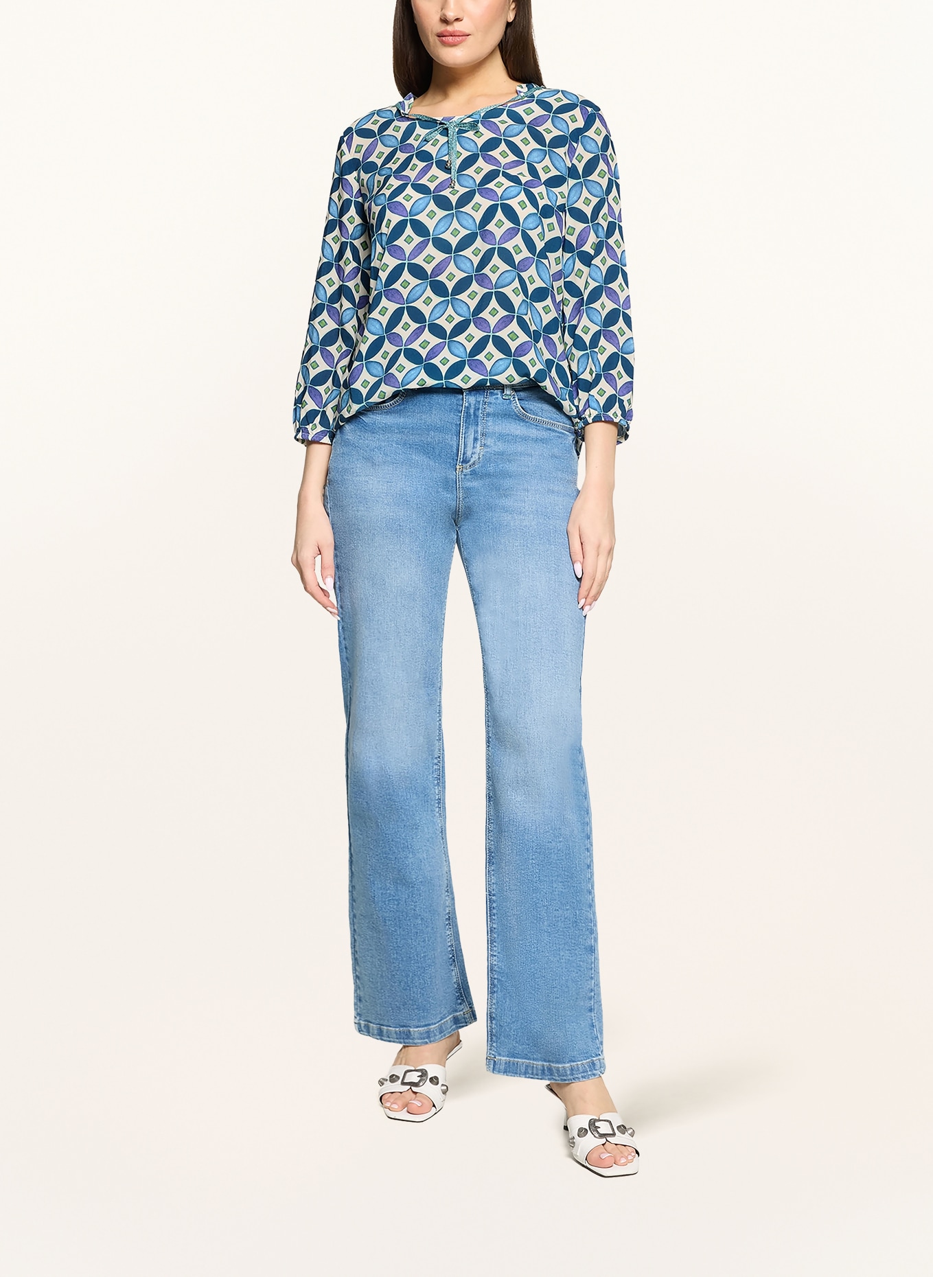 CARTOON Blouse met 3/4-mouwen: BLAUW / GROEN / WIT