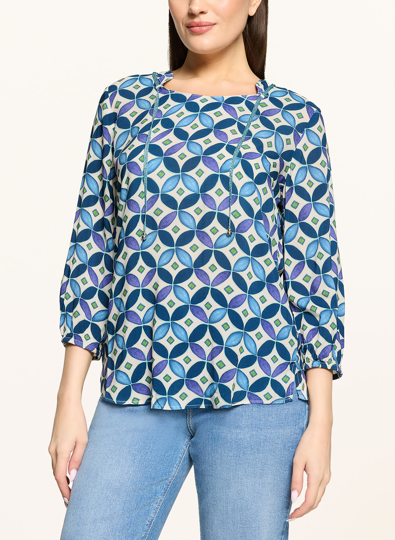 CARTOON Blouse met 3/4-mouwen: BLAUW / GROEN / WIT