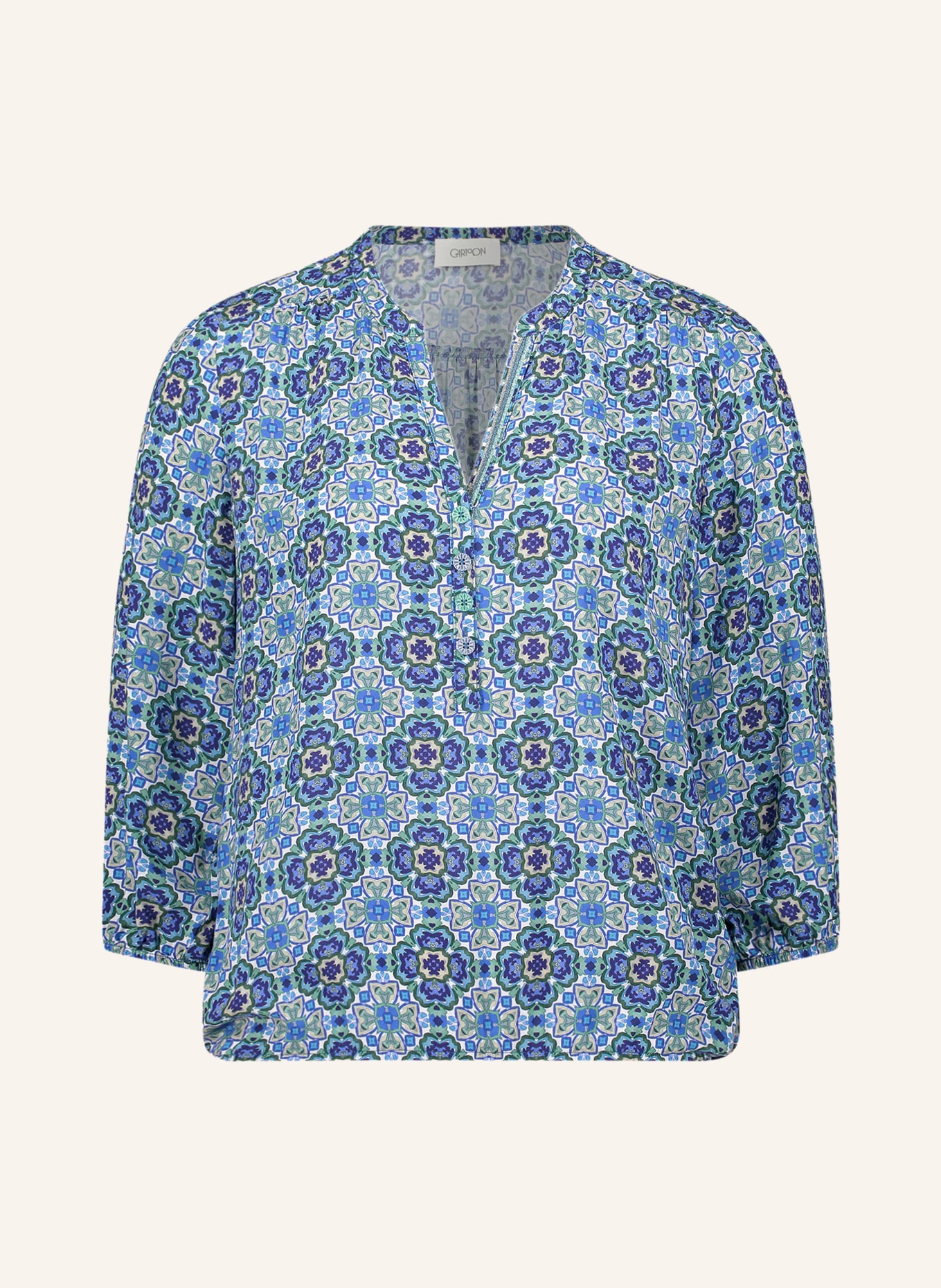 CARTOON Blusenshirt mit 3/4-Arm: BLAU / GRÜN / WEISS