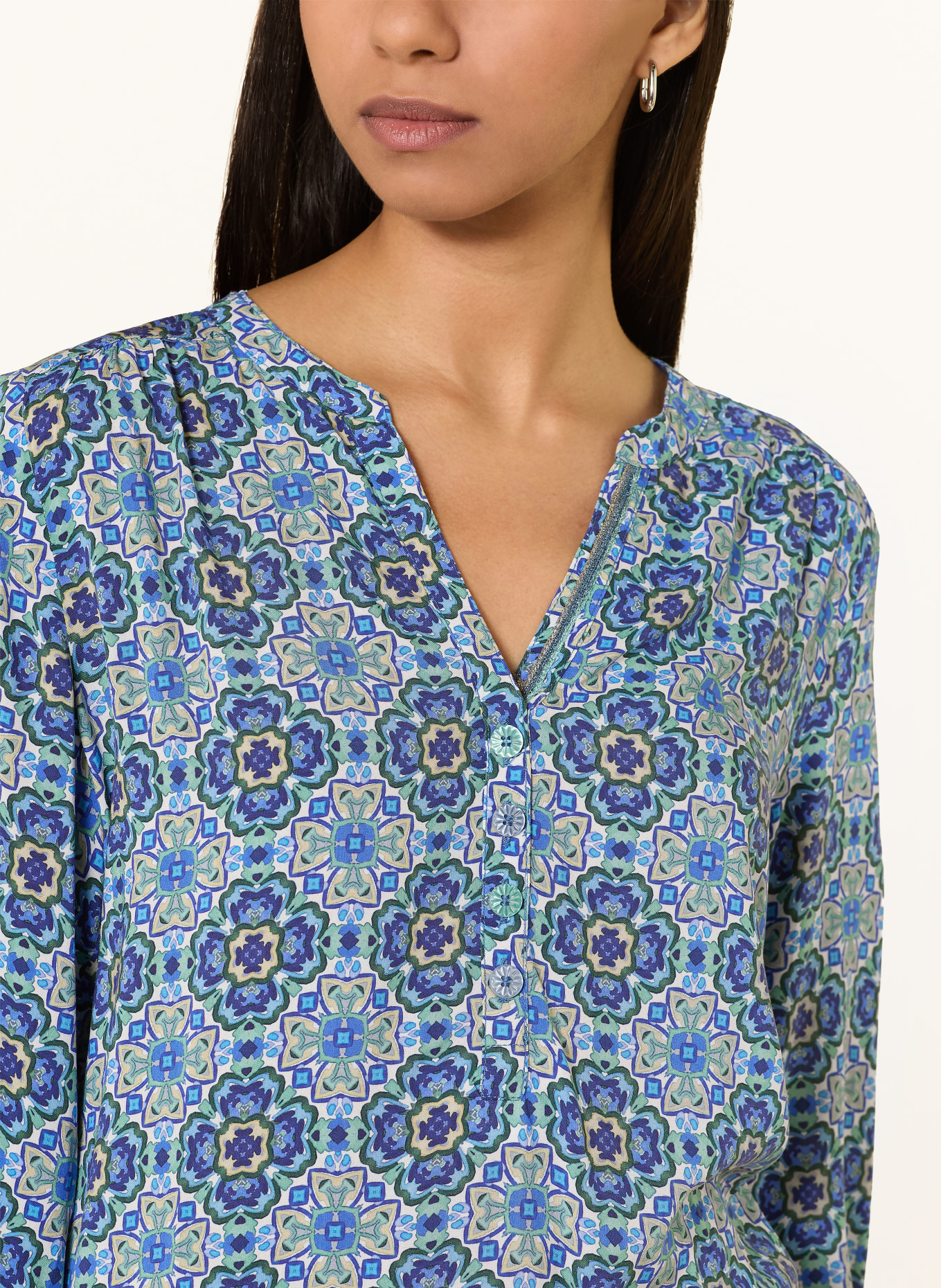 CARTOON Blusenshirt mit 3/4-Arm: BLAU / GRÜN / WEISS