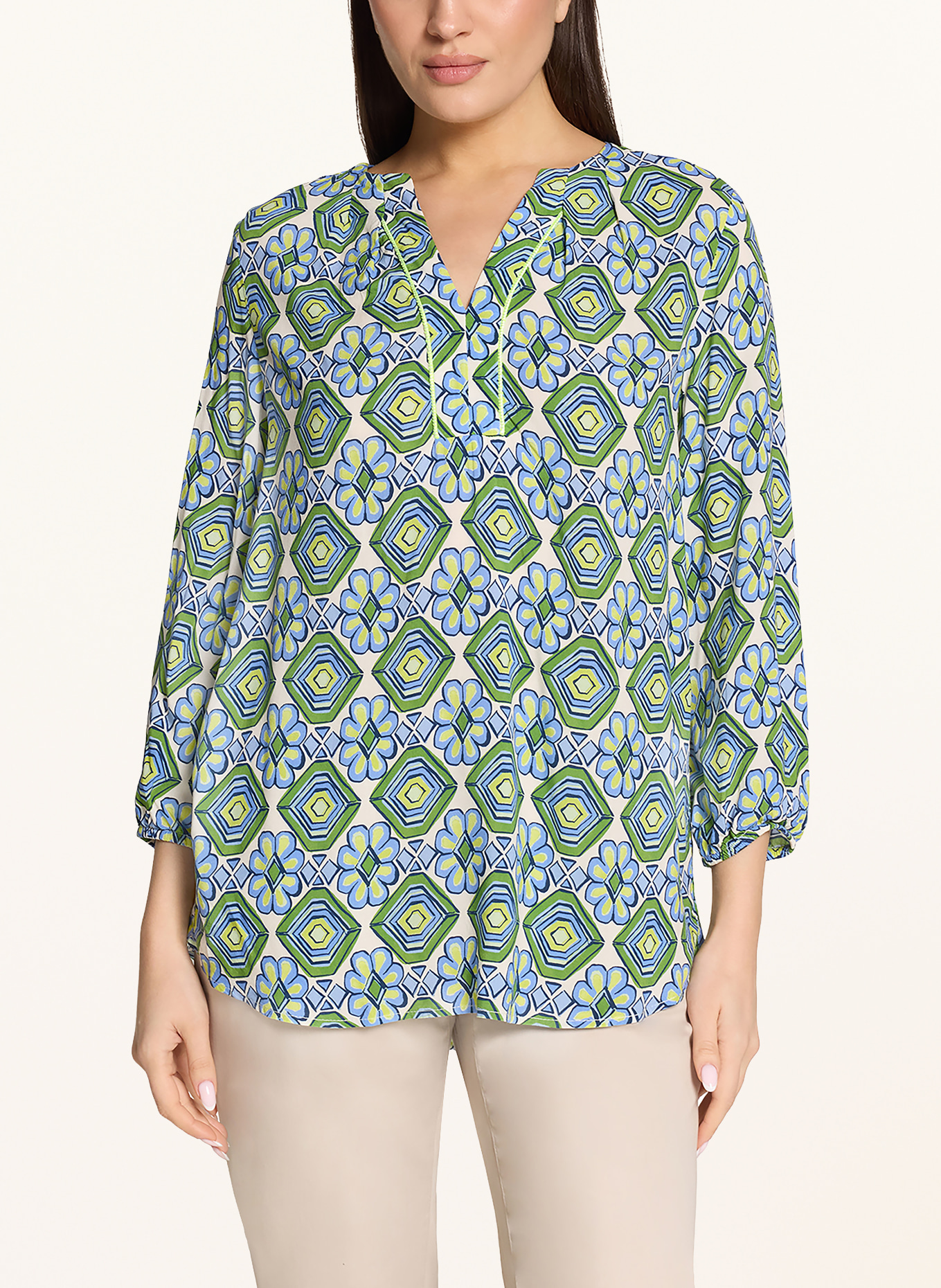 CARTOON Blouse met 3/4-mouwen: GROEN / GEEL / LICHTBLAUW