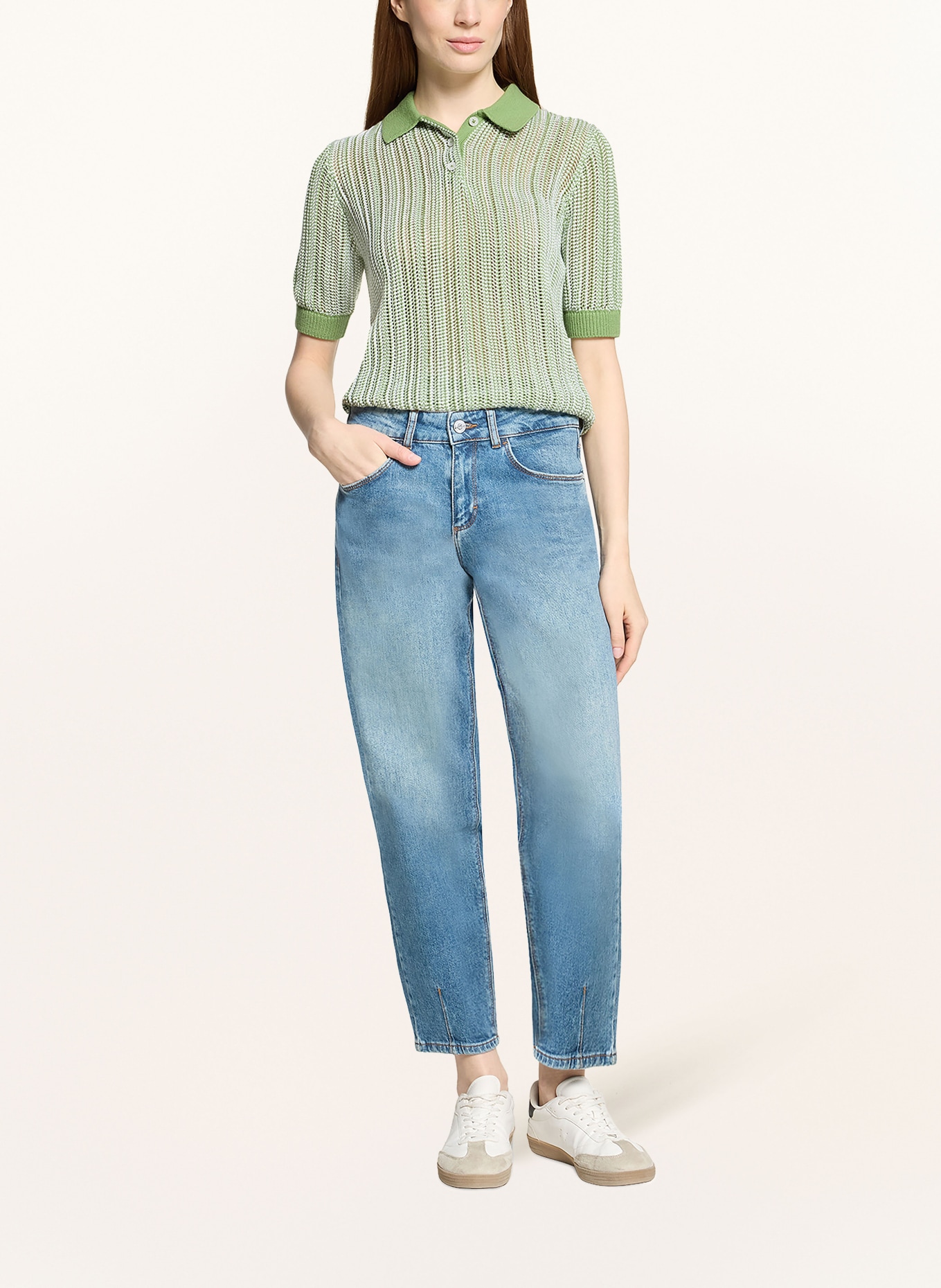 CARTOON Strick-Poloshirt: GRÜN / WEISS