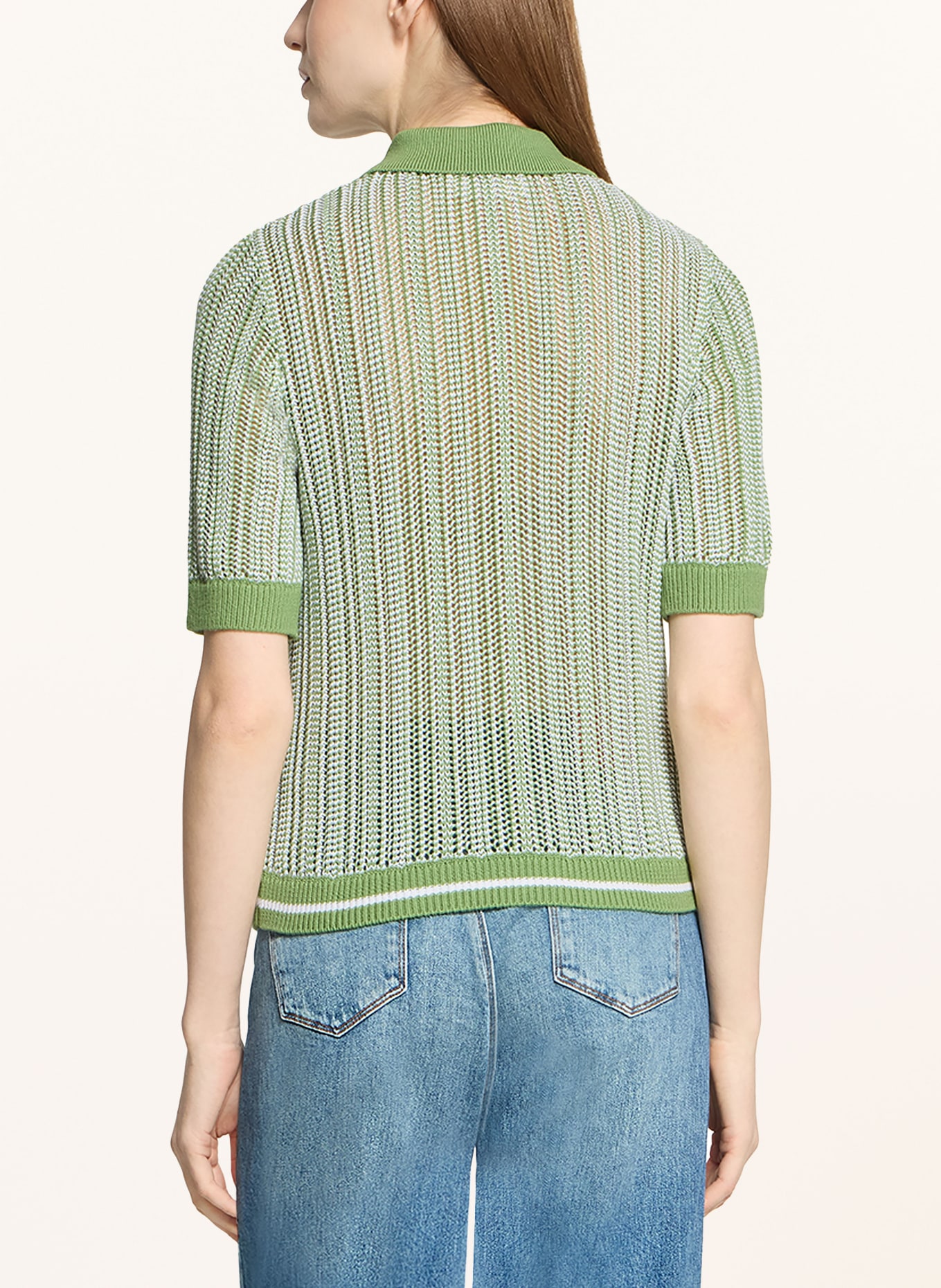 CARTOON Strick-Poloshirt: GRÜN / WEISS