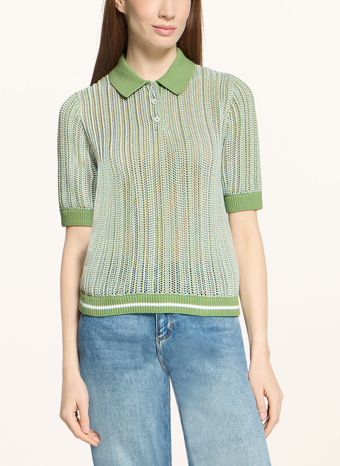 CARTOON Strick-Poloshirt: GRÜN / WEISS