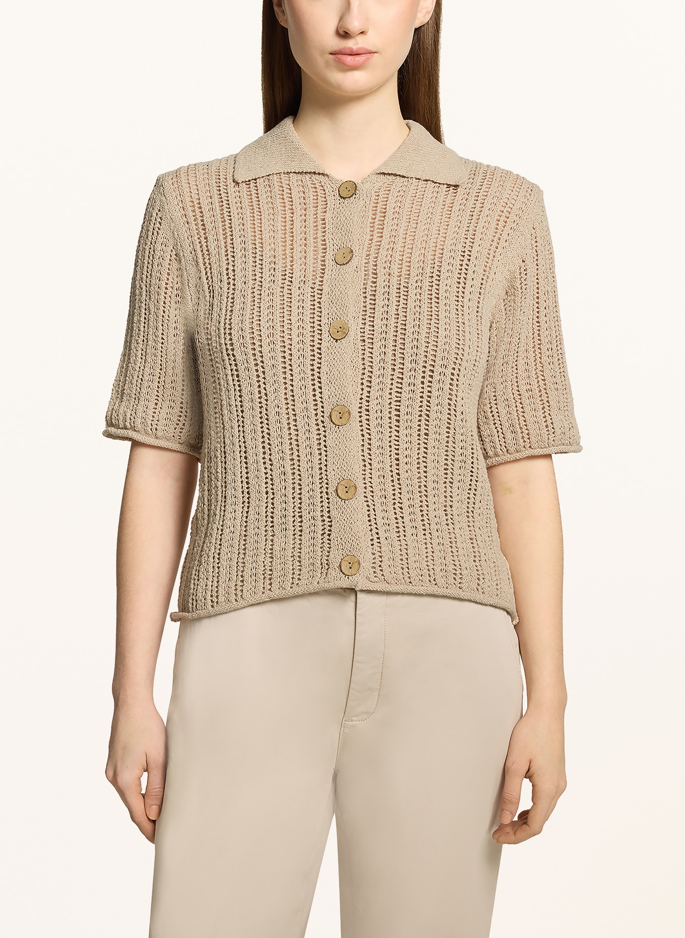 CARTOON Strickjacke im Materialmix: HELLBRAUN