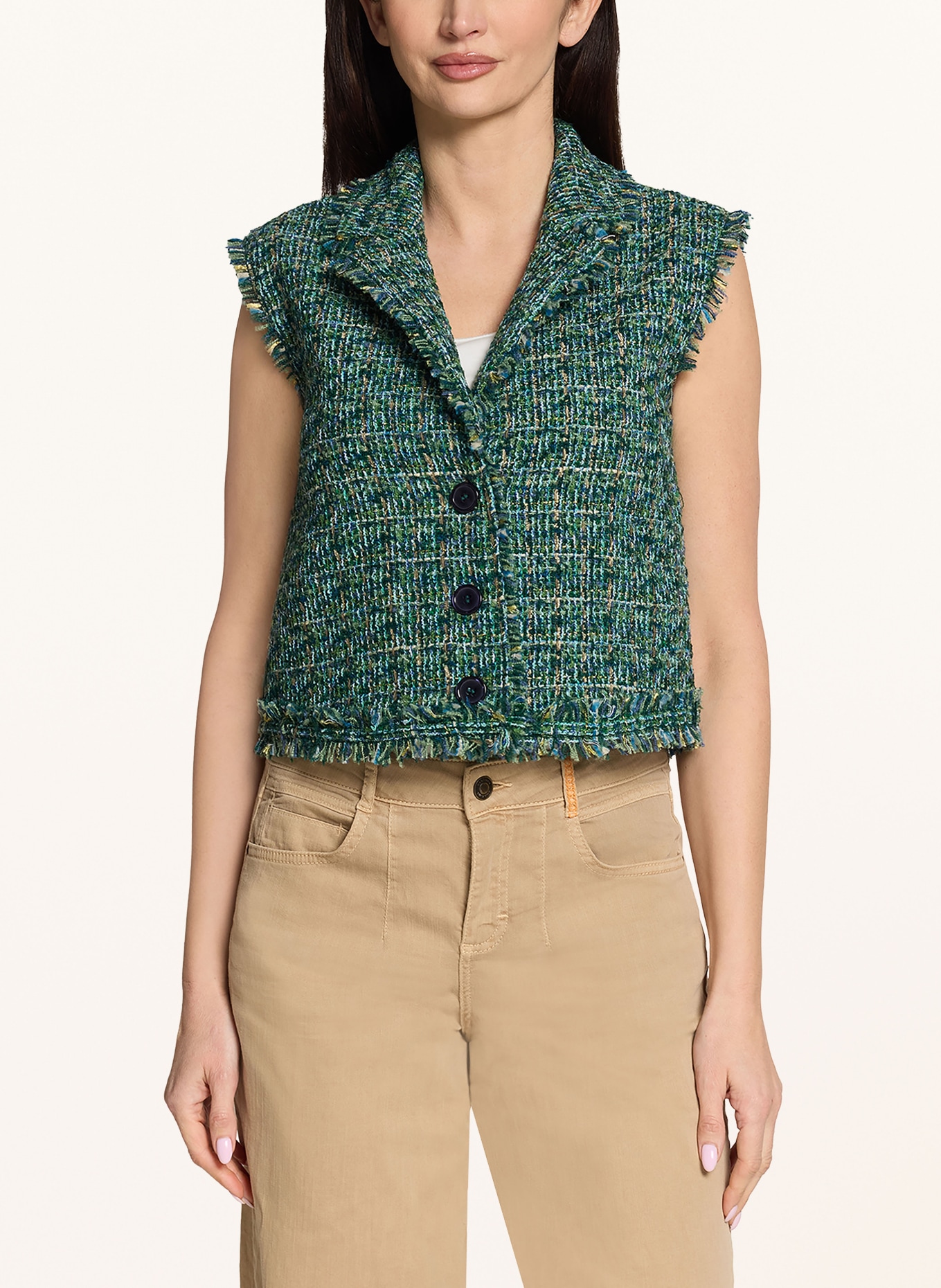 CARTOON Tweed-Weste: GRÜN / BEIGE / PETROL