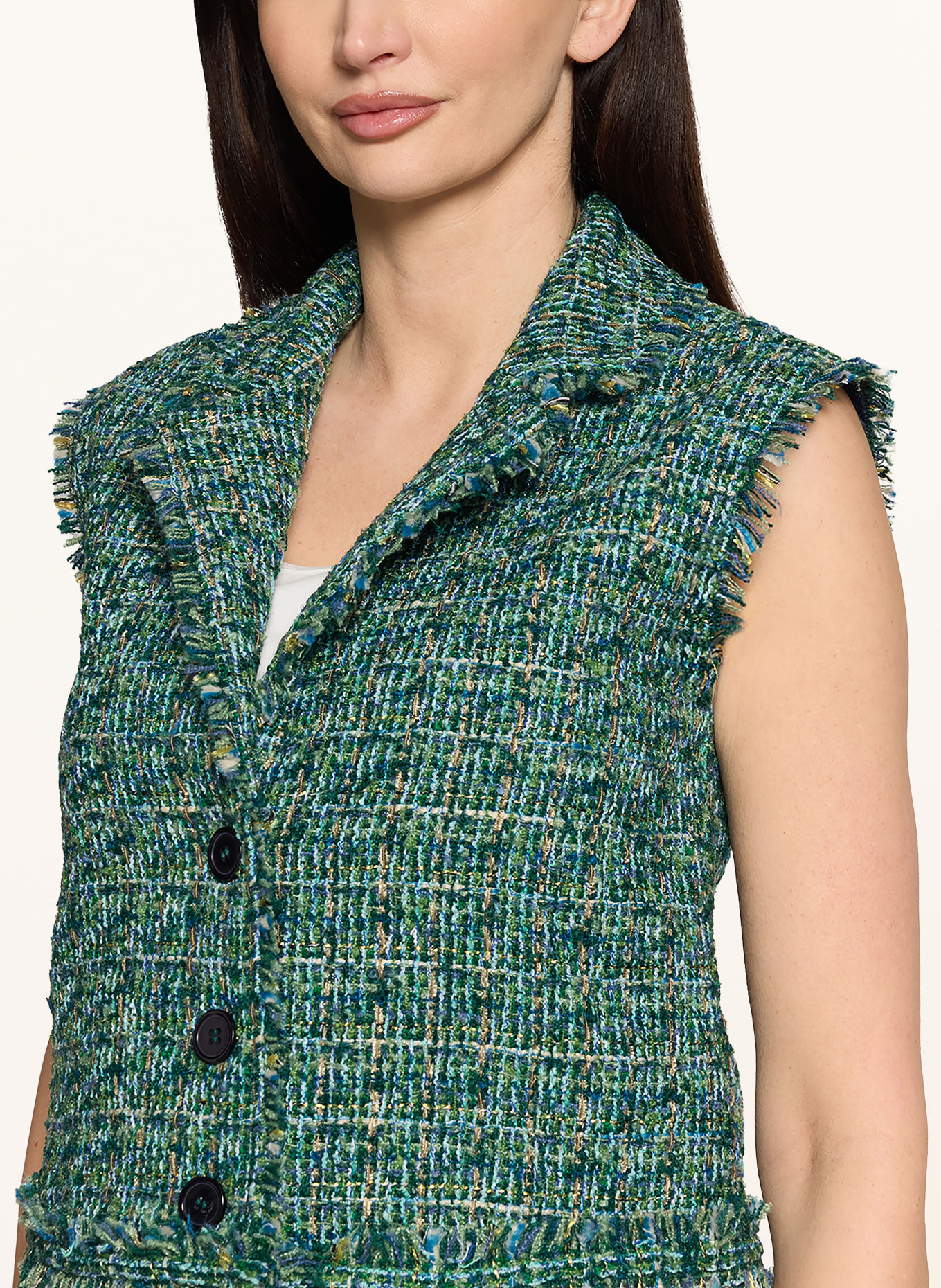 CARTOON Tweed-Weste: GRÜN / BEIGE / PETROL