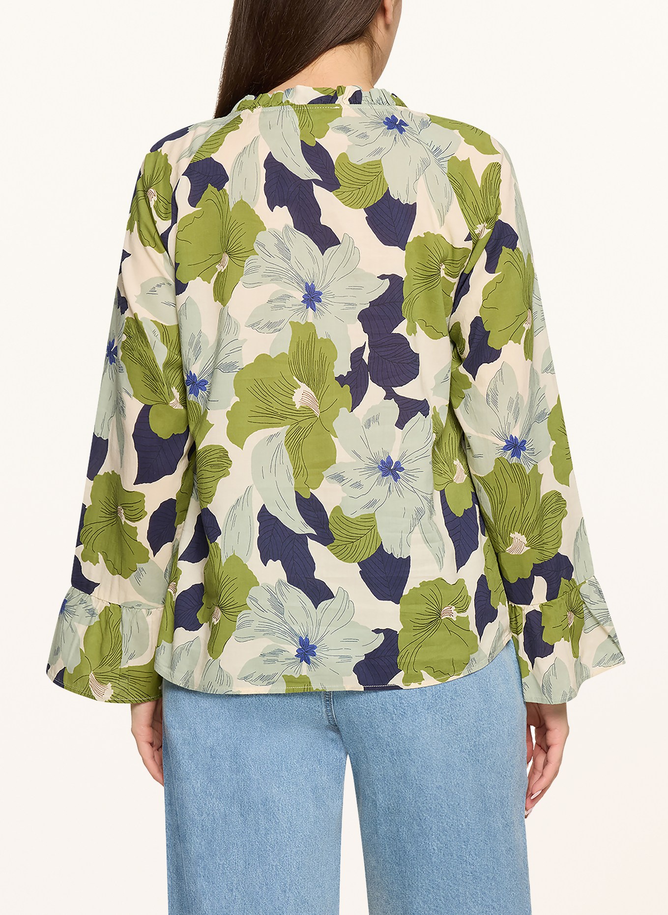 CARTOON Blouse met ruches: GROEN / ECRU / DONKERBLAUW