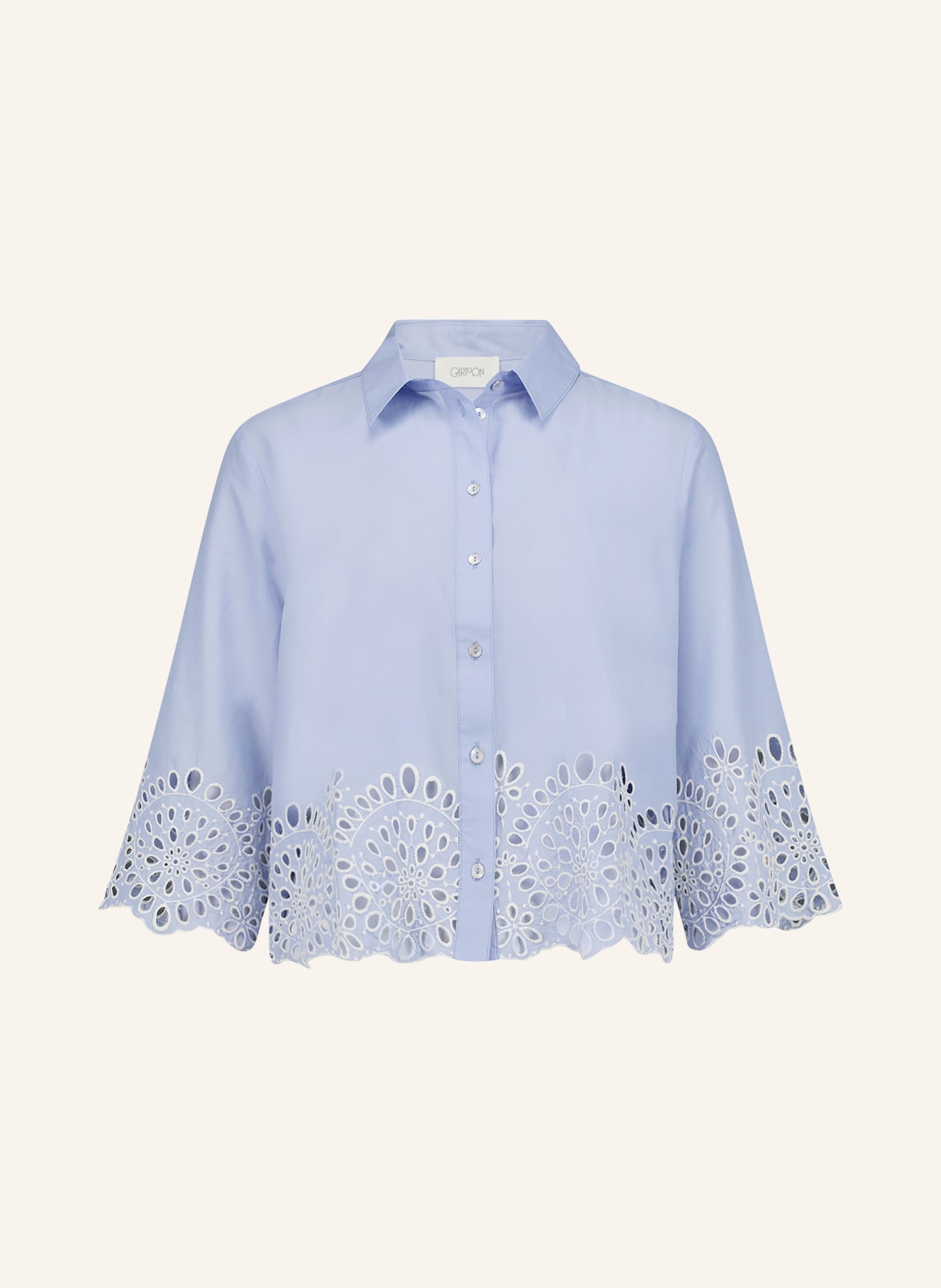 CARTOON Overhemdblouse met opengewerkte kant en 3/4-mouwen: LICHTBLAUW / WIT