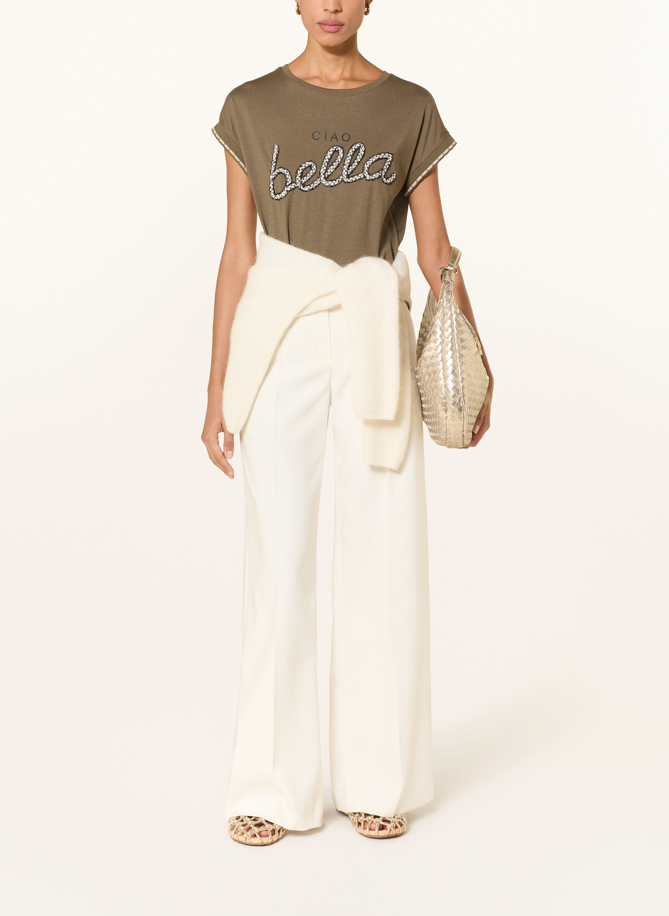 CARTOON T-shirt with glitter thread: KHAKI / WHITE / BLACK