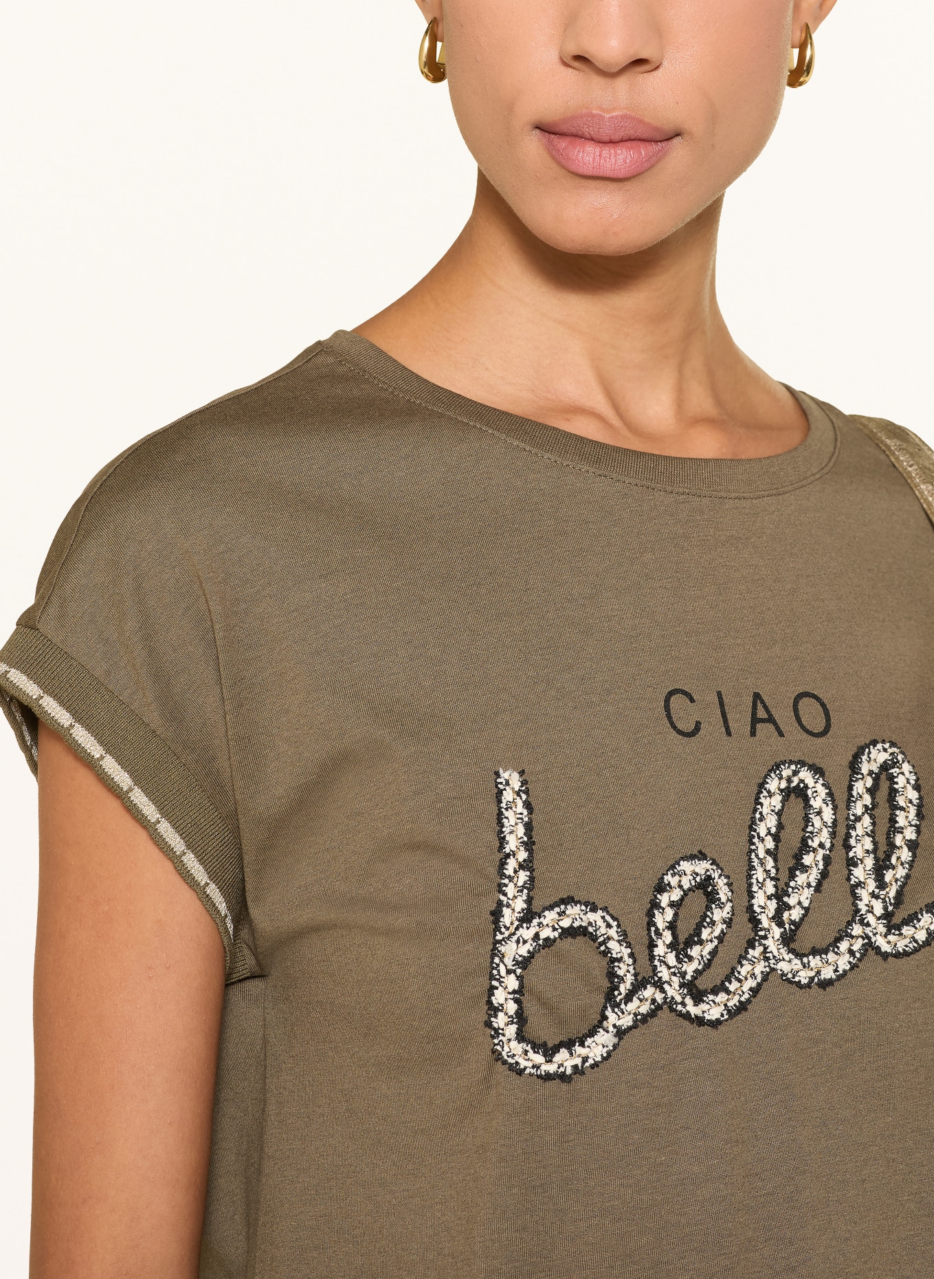 CARTOON T-shirt with glitter thread: KHAKI / WHITE / BLACK